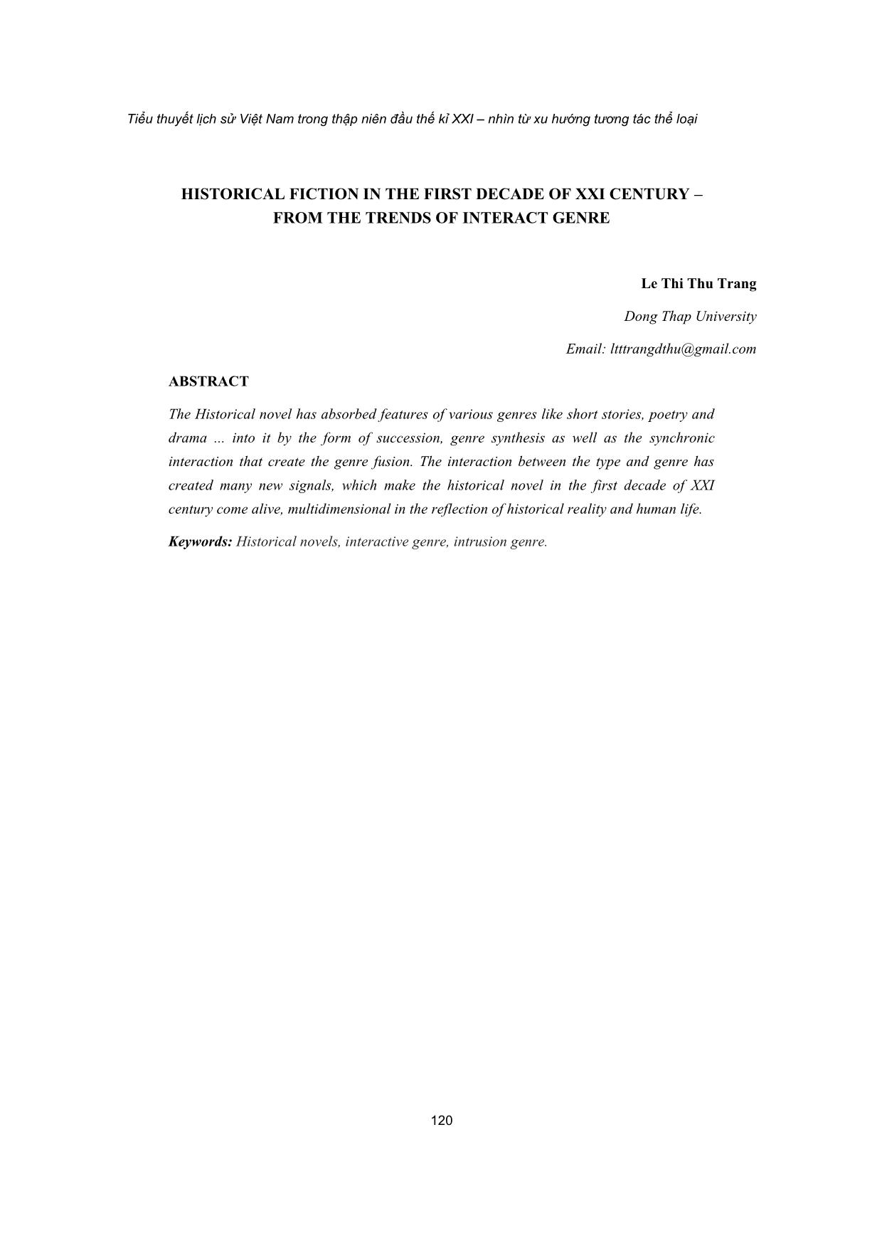 Tiểu thuyết lịch sử Việt Nam trong thập niên đầu thế kỉ XXI – Nhìn từ xu hướng tương tác thể loại trang 10
