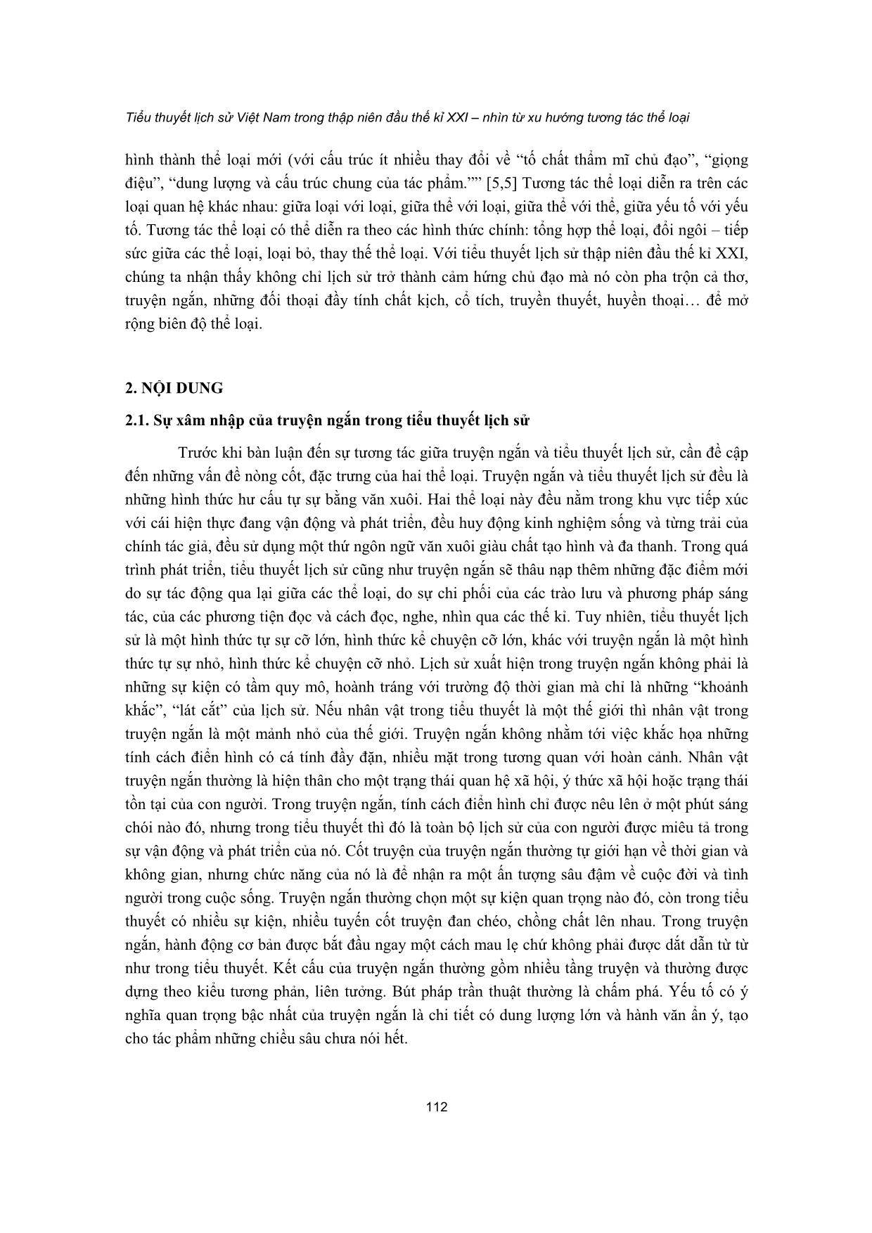 Tiểu thuyết lịch sử Việt Nam trong thập niên đầu thế kỉ XXI – Nhìn từ xu hướng tương tác thể loại trang 2