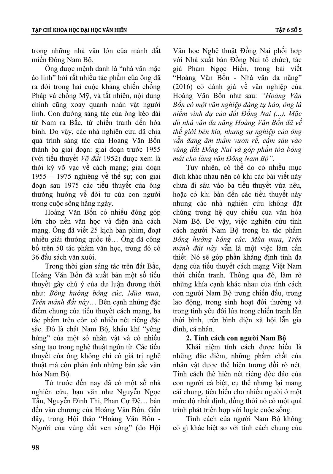 Tính cách con người nam bộ trong tiểu thuyết Hoàng Văn Bổn giai đoạn 1955 - 1975 trang 2