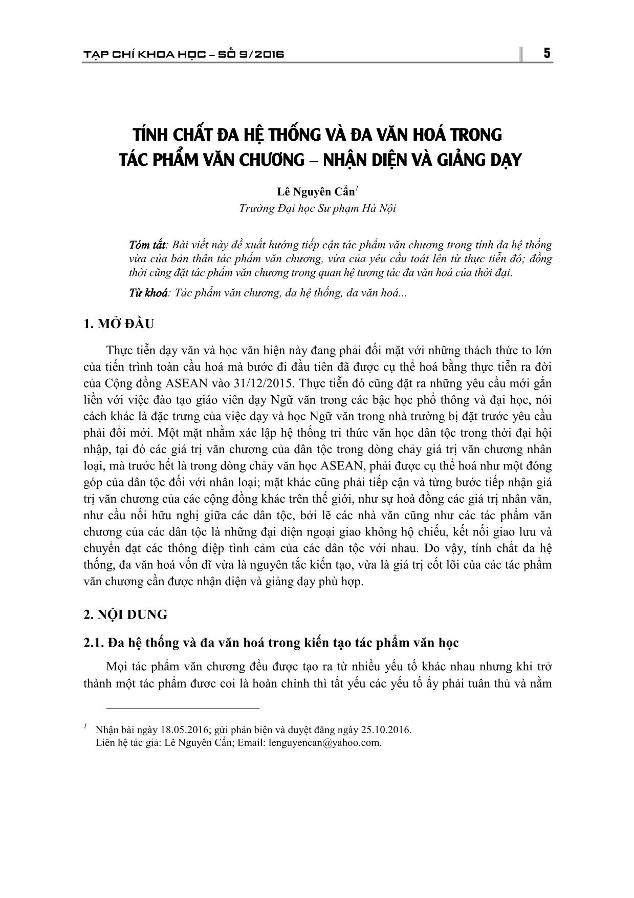 Tính chất đa hệ thống và đa văn hóa trong tác phấm văn chương - Nhận diện và giảng dạy trang 1