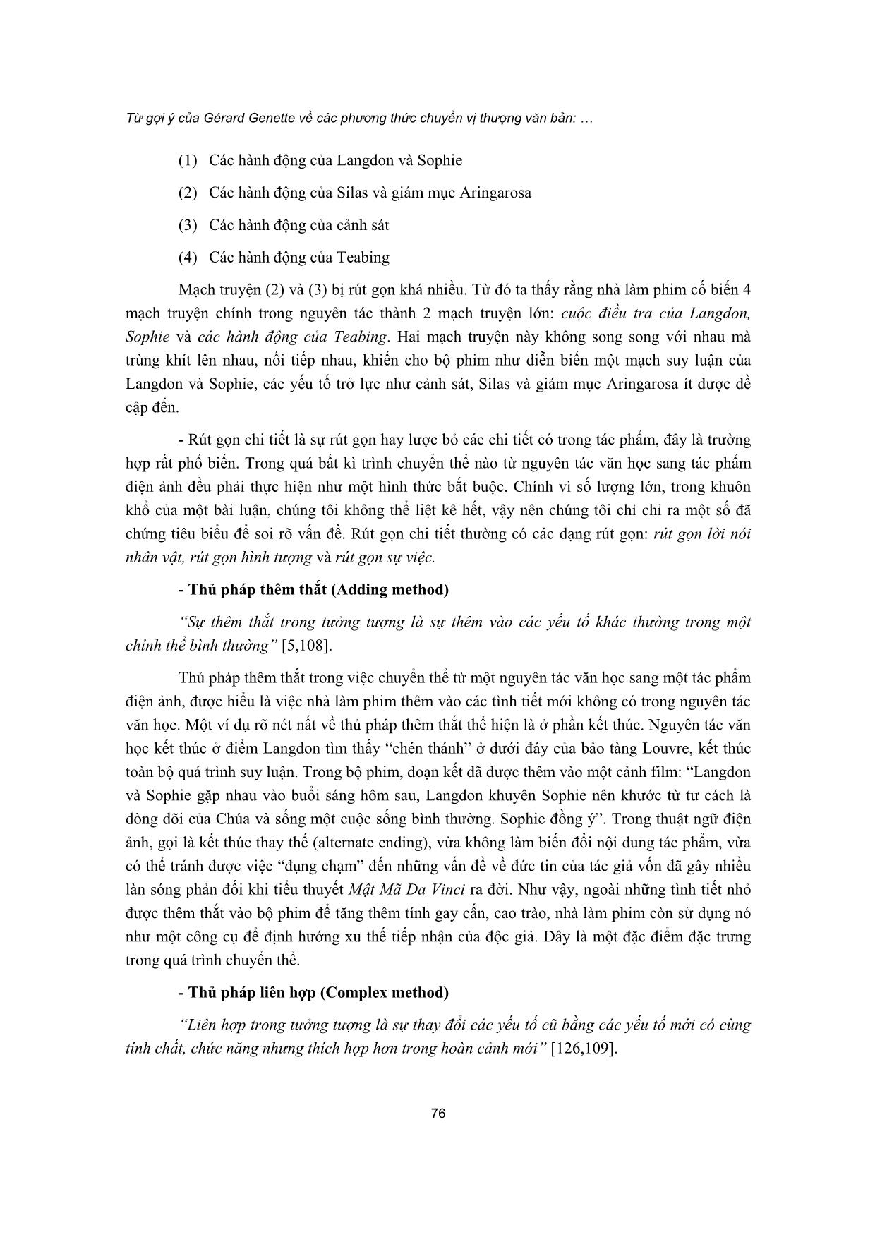 Từ gợi ý của Gérard genette về các phương thức chuyển vị thượng văn bản: Sự mở rộng biên độ khái niệm khi phân tích hiện tượng chuyển thể văn học - Điện ảnh trang 4