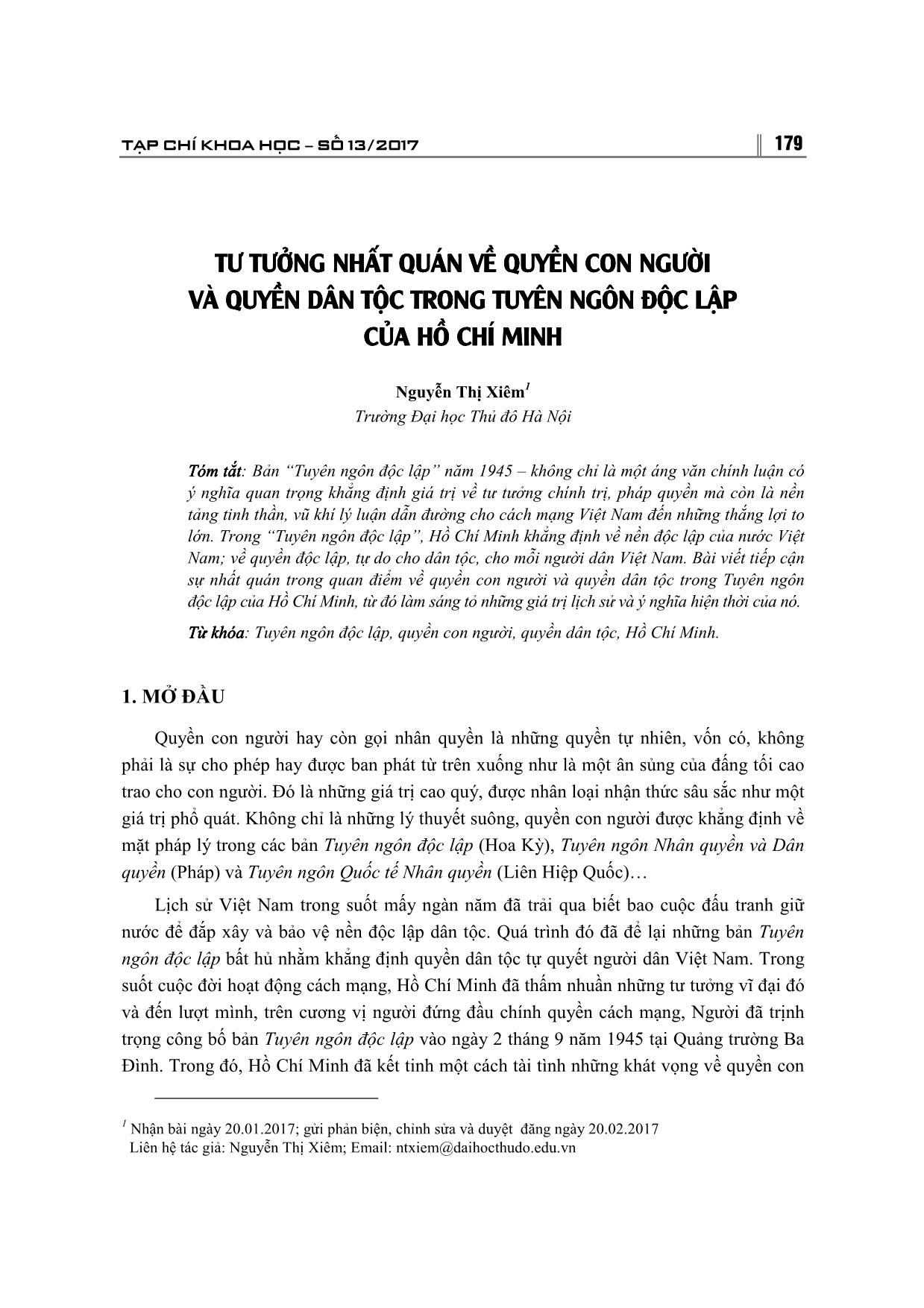 Tư tưởng nhất quán về quyền con người và quyền dân tộc trong tuyên ngôn độc lập của Hồ Chí Minh trang 1