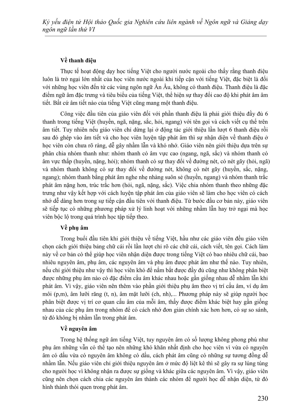 Vấn đề ngữ âm trong giảng dạy tiếng Việt cho người nước ngoài – Trao đổi về phương pháp và các hoạt động thực hành hiệu quả trang 4
