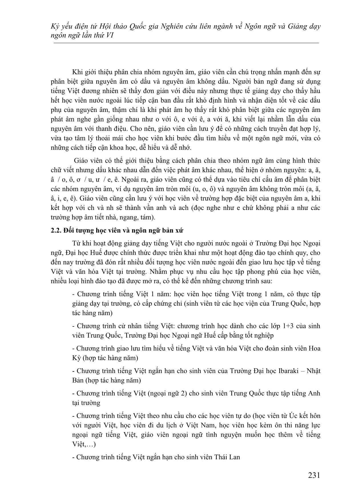 Vấn đề ngữ âm trong giảng dạy tiếng Việt cho người nước ngoài – Trao đổi về phương pháp và các hoạt động thực hành hiệu quả trang 5