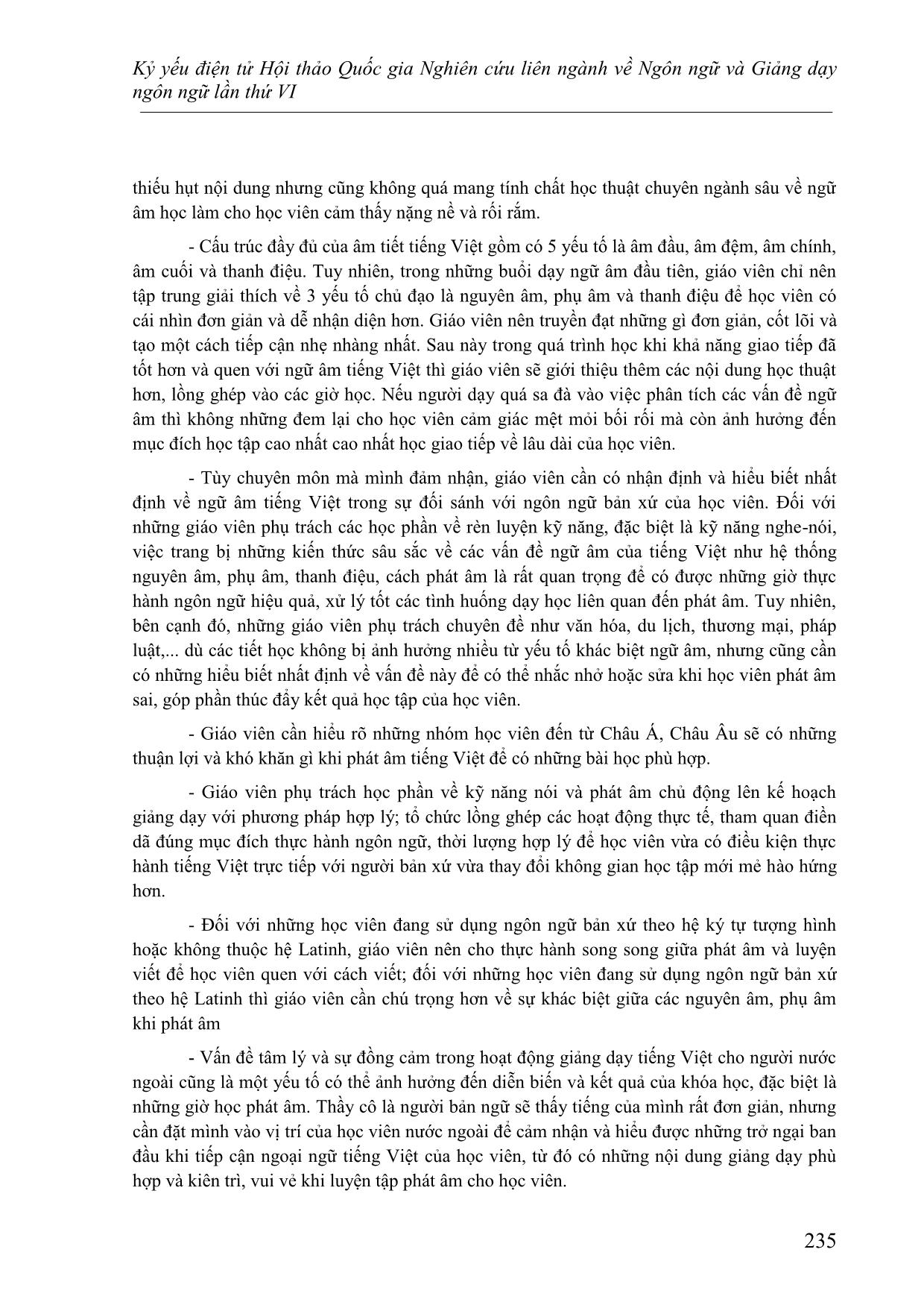 Vấn đề ngữ âm trong giảng dạy tiếng Việt cho người nước ngoài – Trao đổi về phương pháp và các hoạt động thực hành hiệu quả trang 9