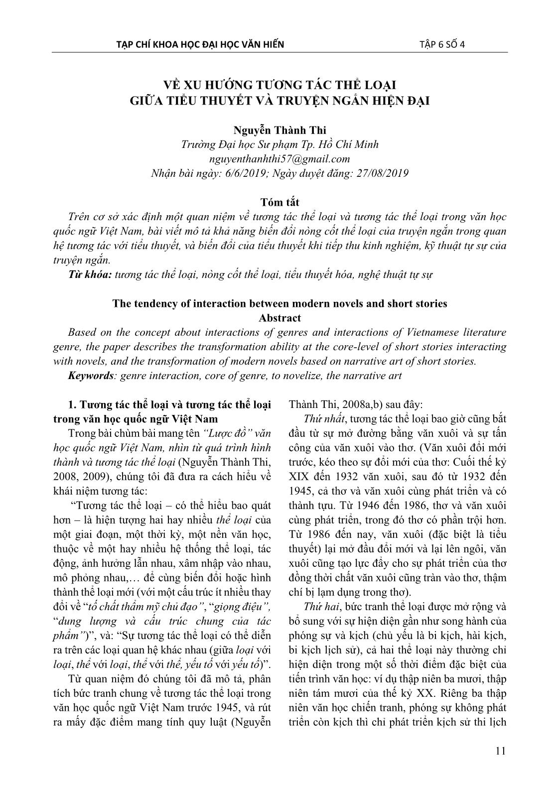 Về xu hướng tương tác thể loại giữa tiểu thuyết và truyện ngắn hiện đại trang 1