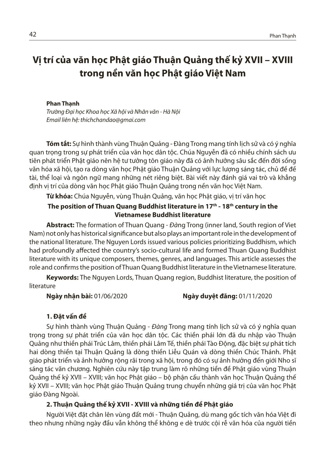 Vị trí của văn học Phật giáo Thuận Quảng thế kỷ XVII – XVIII trong nền văn học Phật giáo Việt Nam trang 1