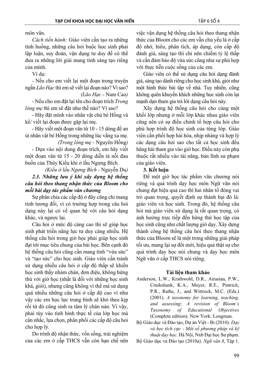 Xây dựng hệ thống câu hỏi theo thang nhận thức của bloom nhằm phát triển năng lực tư duy trong dạy học tác phẩm văn chương cho học sinh trung học cơ sở trang 5