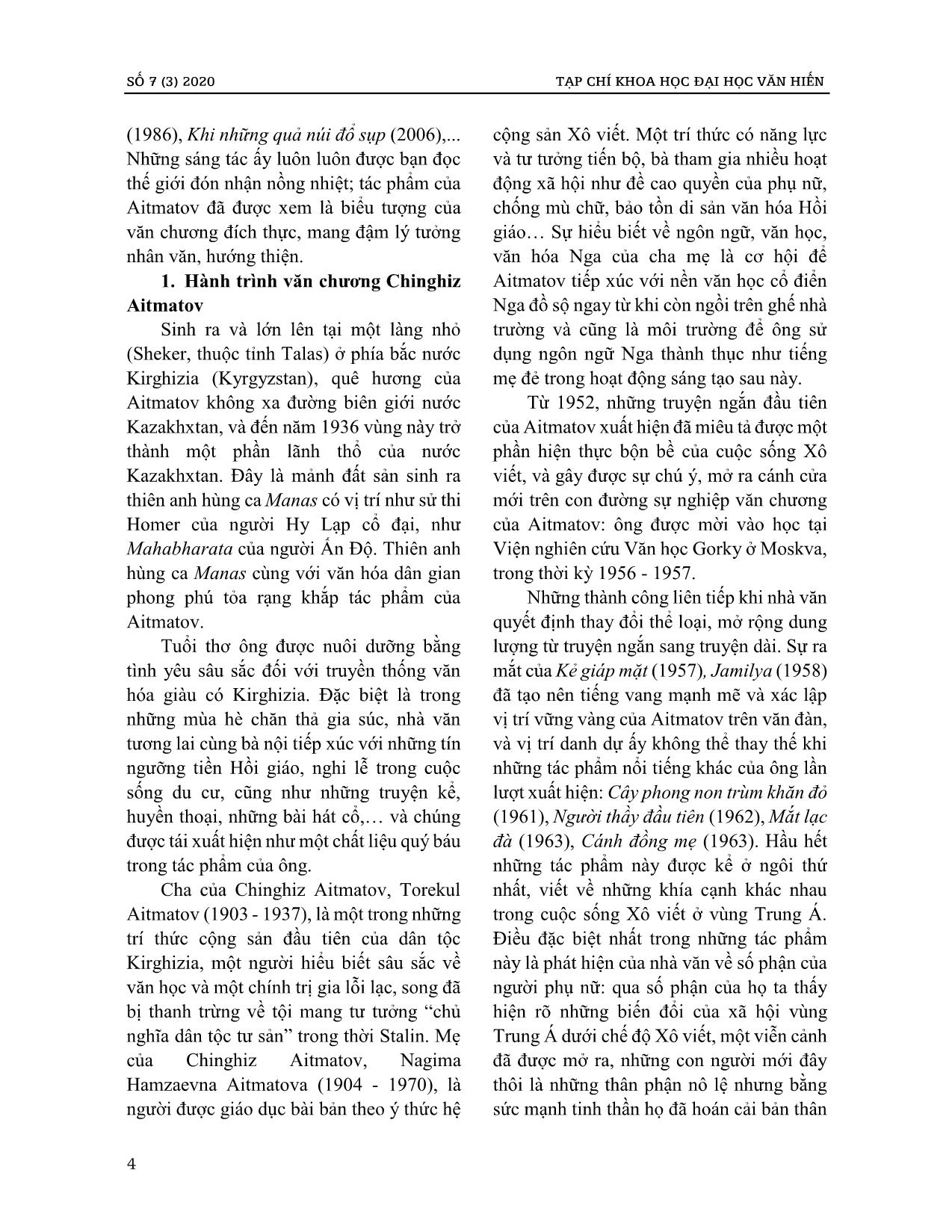 Yếu tố folklore trong tiểu thuyết của chinghiz aitmatov: Từ câu chuyện núi đồi quê hương đến triết lý nhân sinh trang 2