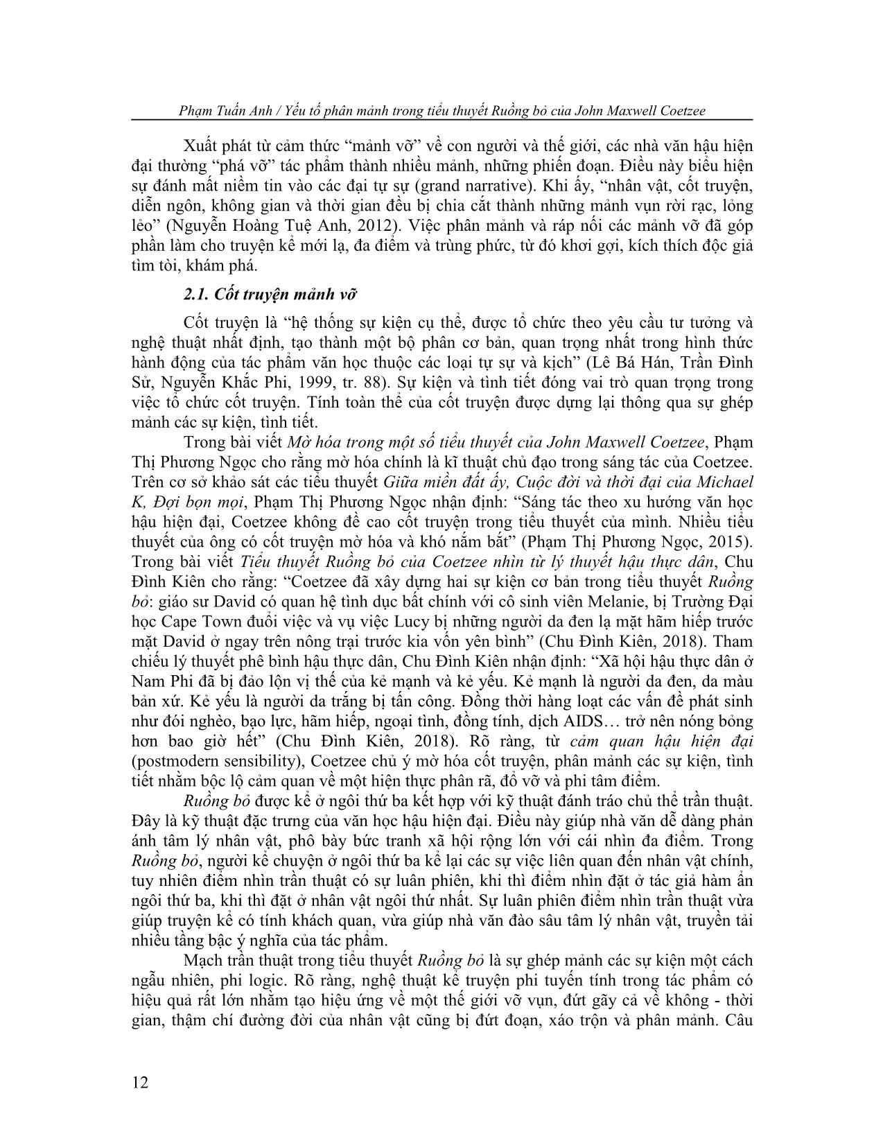 Yếu tố phân mảnh trong tiểu thuyết ruồng bỏ của john maxwell coetzee trang 2