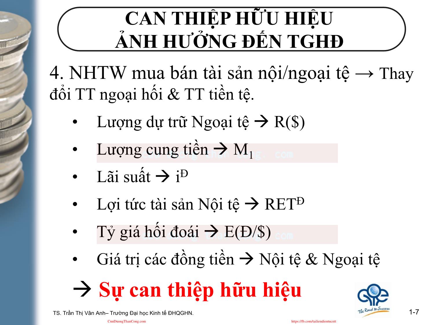 Kinh tế học tiền tệ - Ngân hàng - Bài 10: Thị trường ngoại hối và hệ thống tài chính quốc tế trang 7