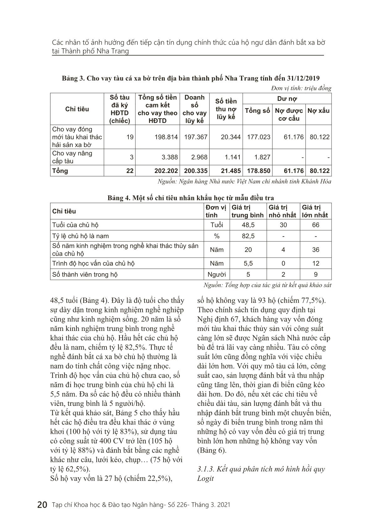 Các nhân tố ảnh hưởng đến tiếp cận tín dụng chính thức của hộ ngư dân đánh bắt xa bờ tại thành phố Nha Trang trang 7