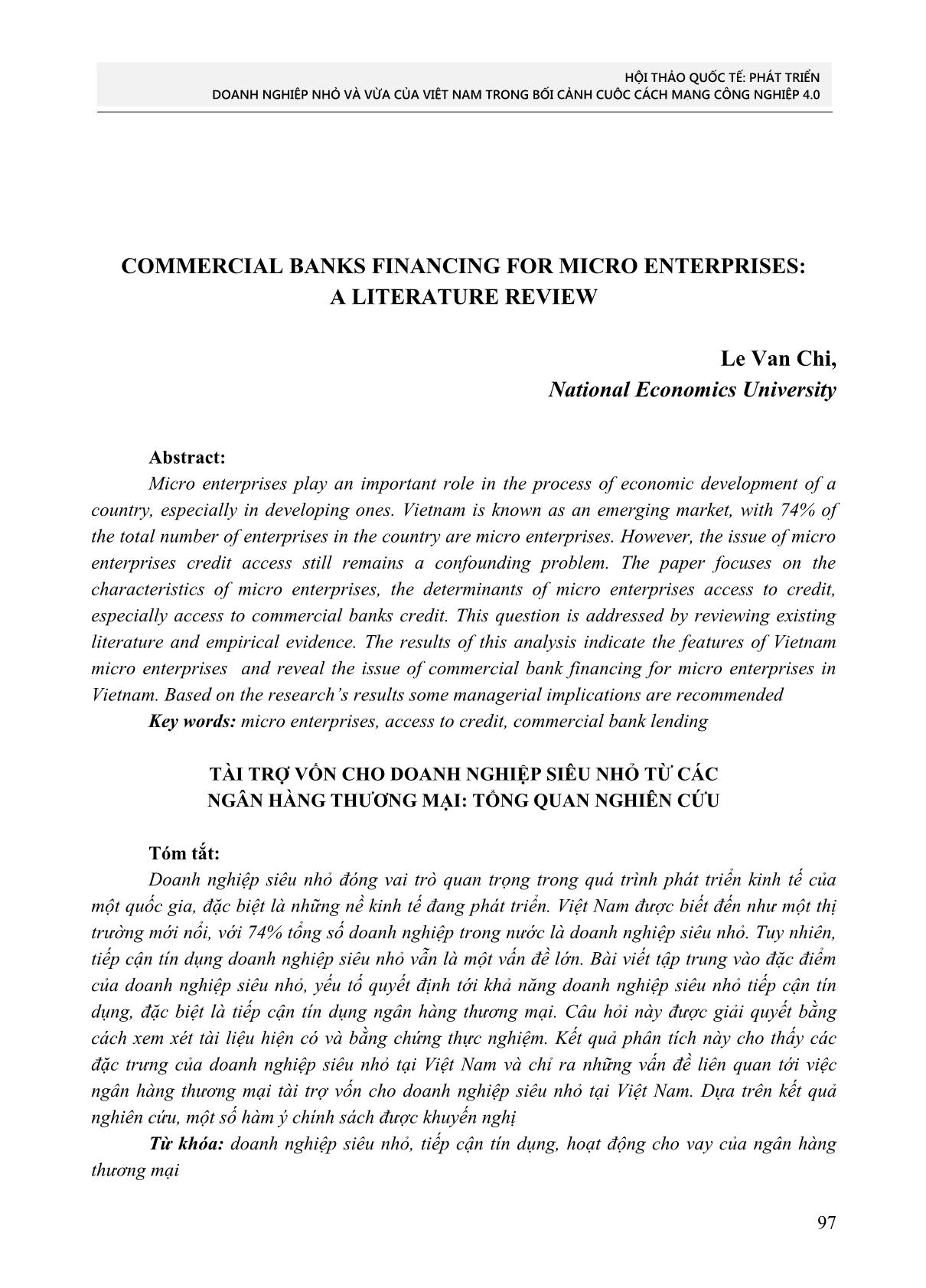 Commercial banks financing for micro enterprises: A literature review trang 1