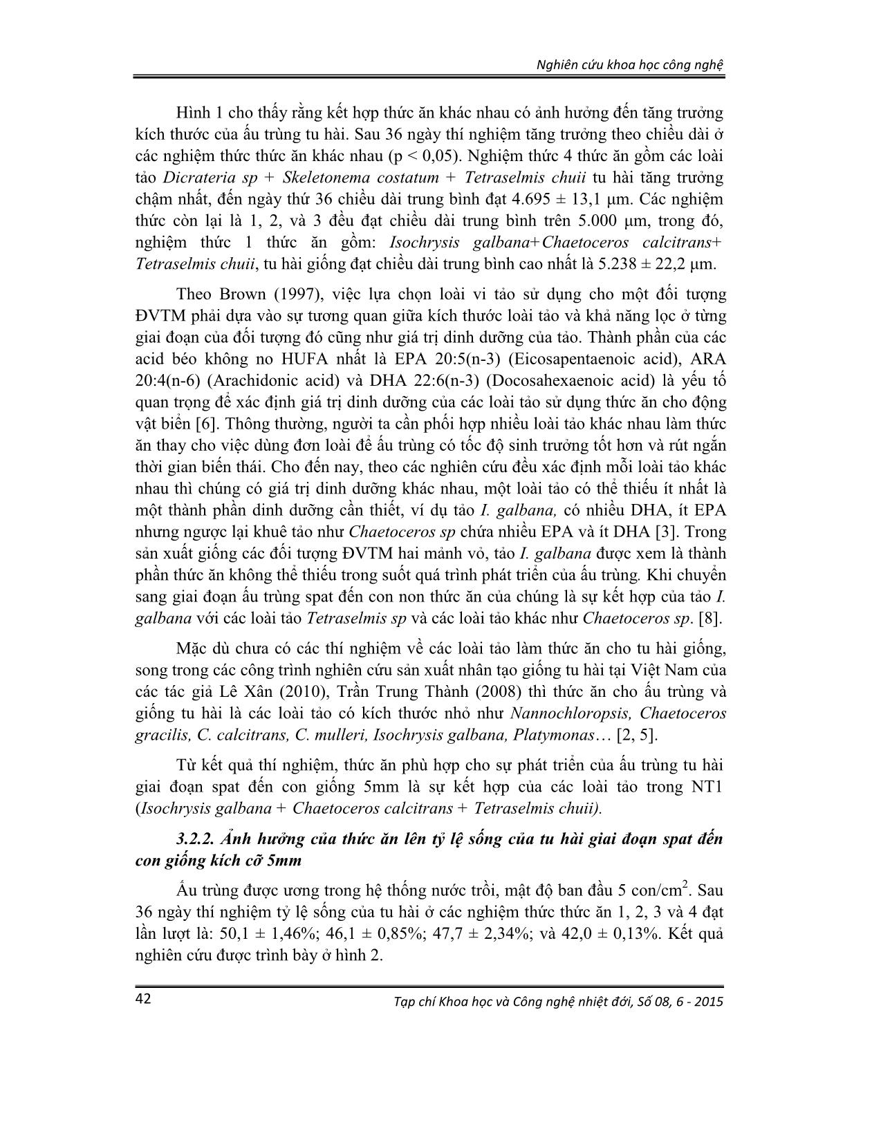 Ảnh hưởng của thức ăn, chế độ cho ăn lên sinh trưởng và tỷ lệ sống của tu hài (lutraria rhynchaena jonas, 1844) giai đoạn xuống đáy đến kích cỡ 5mm trang 5