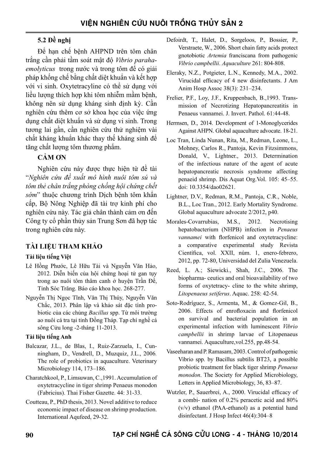 Các giải pháp kỹ thuật kiểm soát bệnh hoại tử gan tụy cấp trên tôm chân trắng (litopenaeus vannamei) nuôi thâm canh quy mô trang trại ở đồng bằng sông Cửu Long trang 8