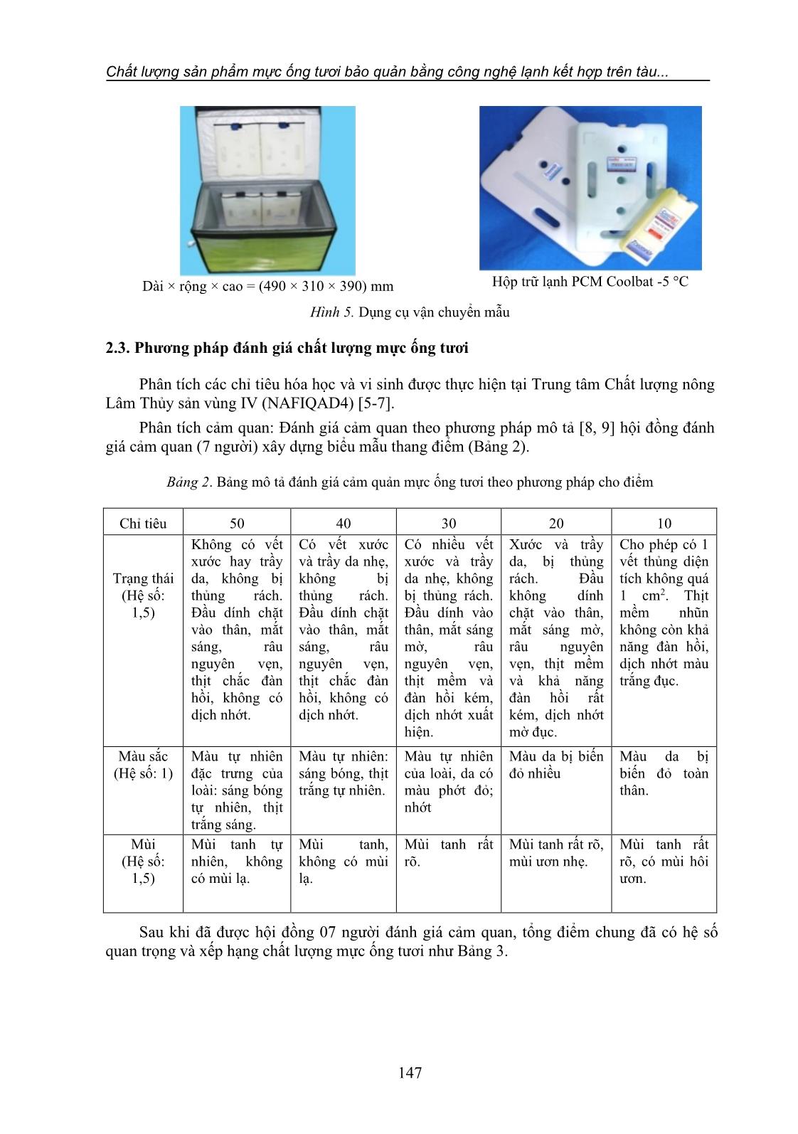 Chất lượng sản phẩm mực ống tươi bảo quản bằng công nghệ lạnh kết hợp trên tàu lưới chụp mực xa bờ tỉnh Quảng Nam trang 4