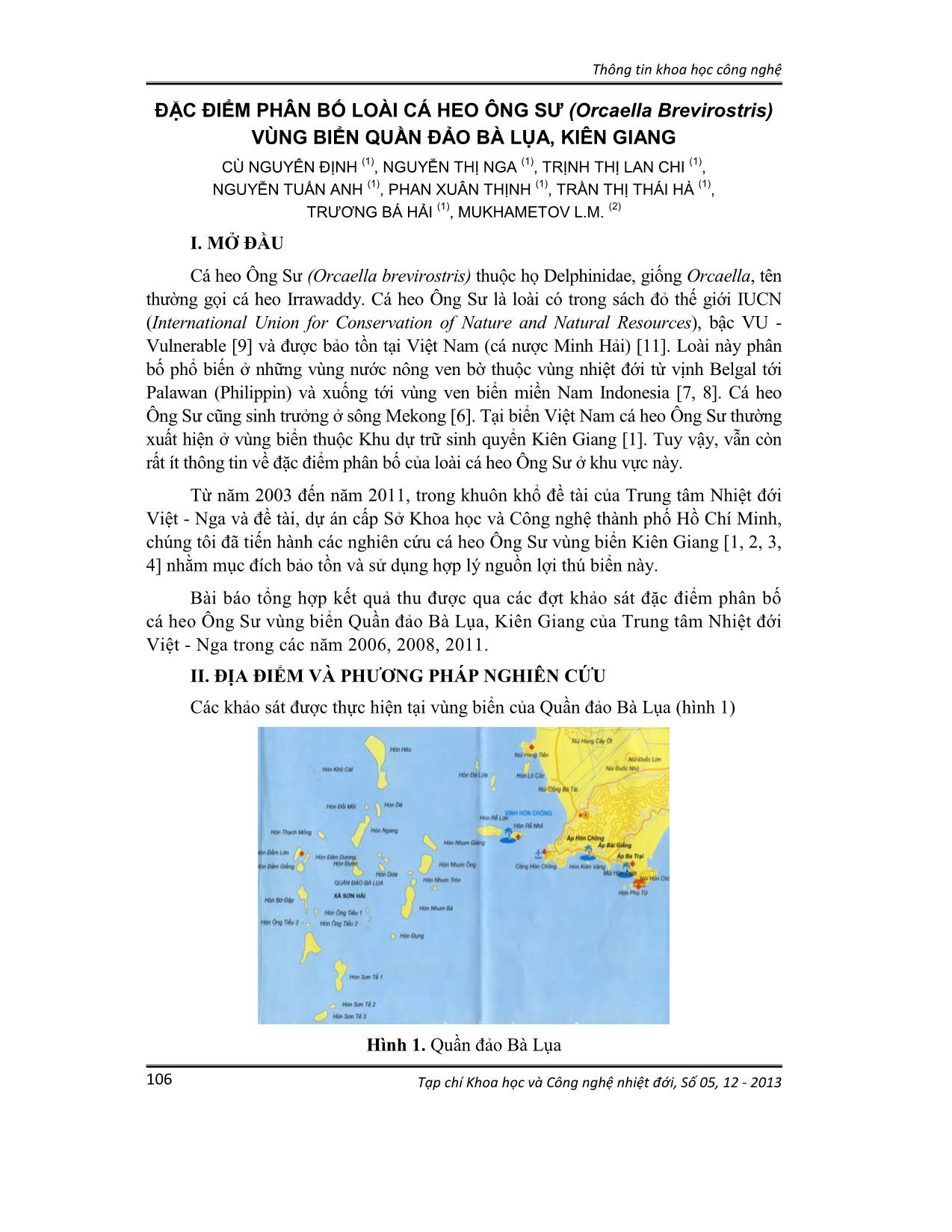 Đặc điểm phân bố loài cá heo ông sư (orcaella brevirostris) vùng biển quần đảo Bà Lụa, Kiên Giang trang 1
