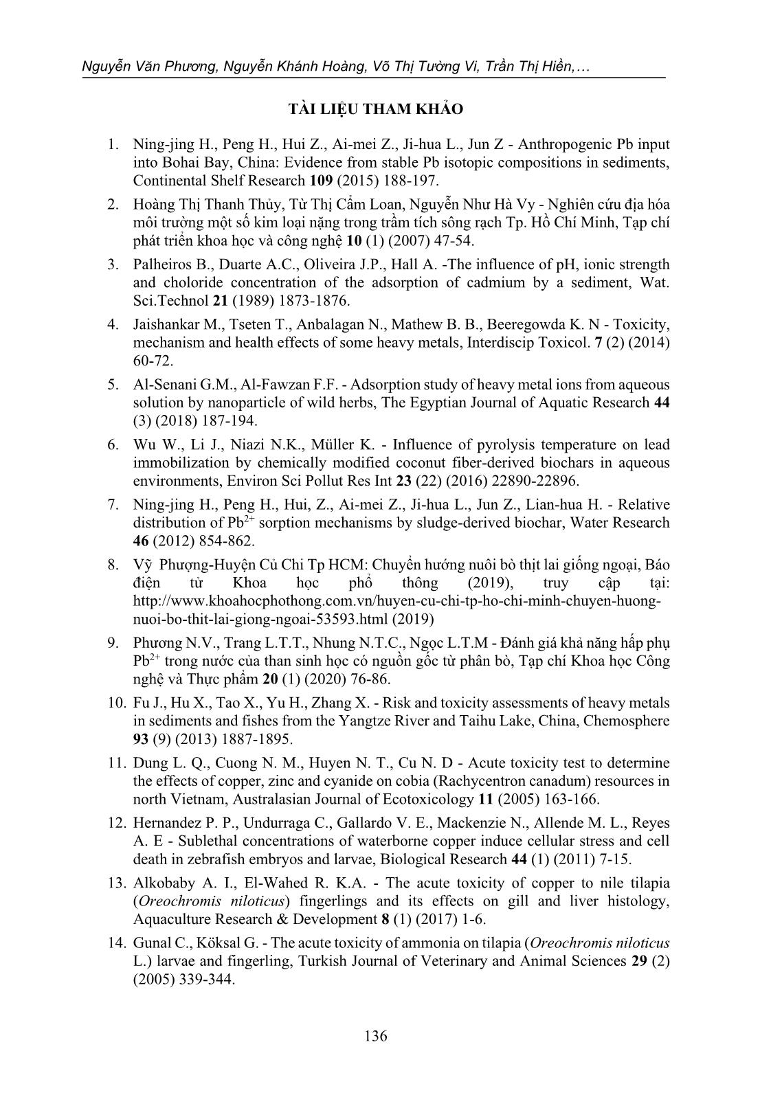 Đánh giá hiệu quả loại bỏ độc chất Pb2+ trong nước của than sinh học có nguồn gốc từ phân bò: Thử nghiệm độc tính trên cá rô phi giống (o. niloticus) trang 10