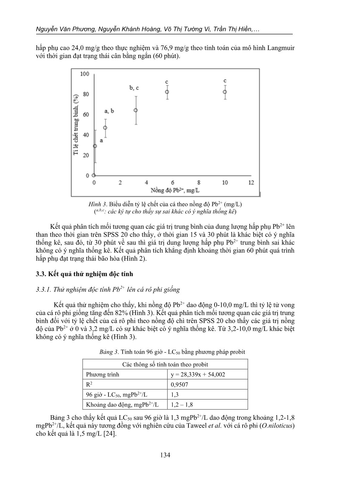 Đánh giá hiệu quả loại bỏ độc chất Pb2+ trong nước của than sinh học có nguồn gốc từ phân bò: Thử nghiệm độc tính trên cá rô phi giống (o. niloticus) trang 8