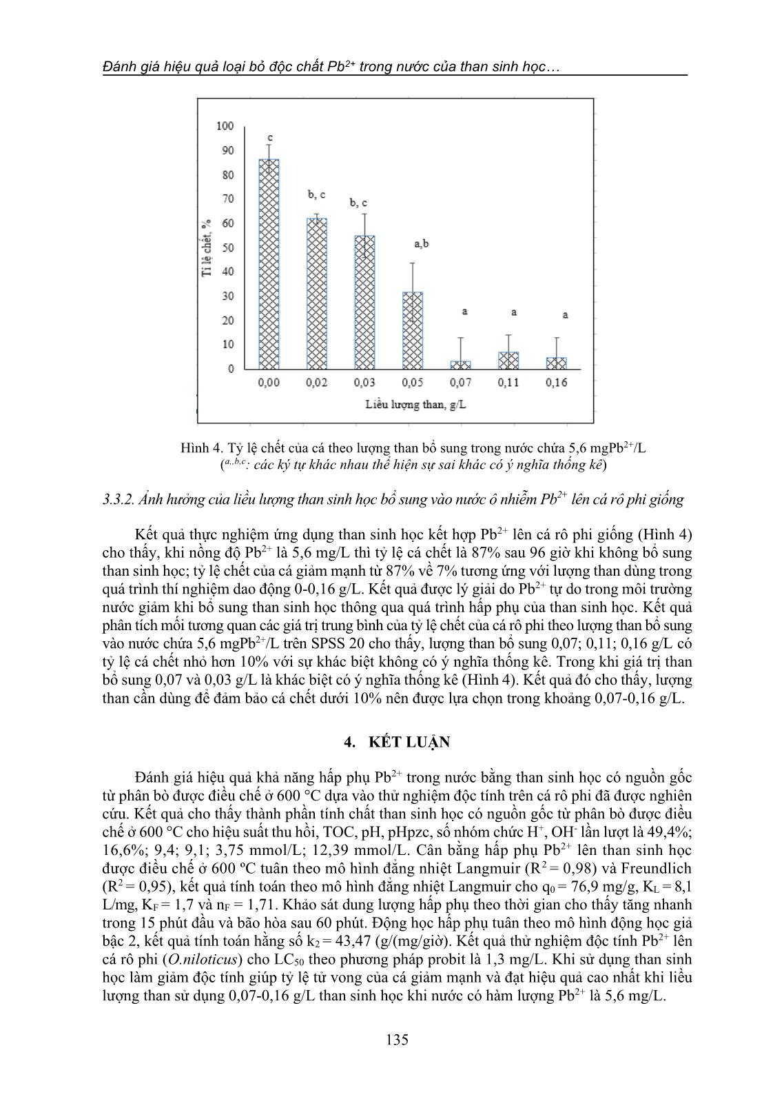 Đánh giá hiệu quả loại bỏ độc chất Pb2+ trong nước của than sinh học có nguồn gốc từ phân bò: Thử nghiệm độc tính trên cá rô phi giống (o. niloticus) trang 9