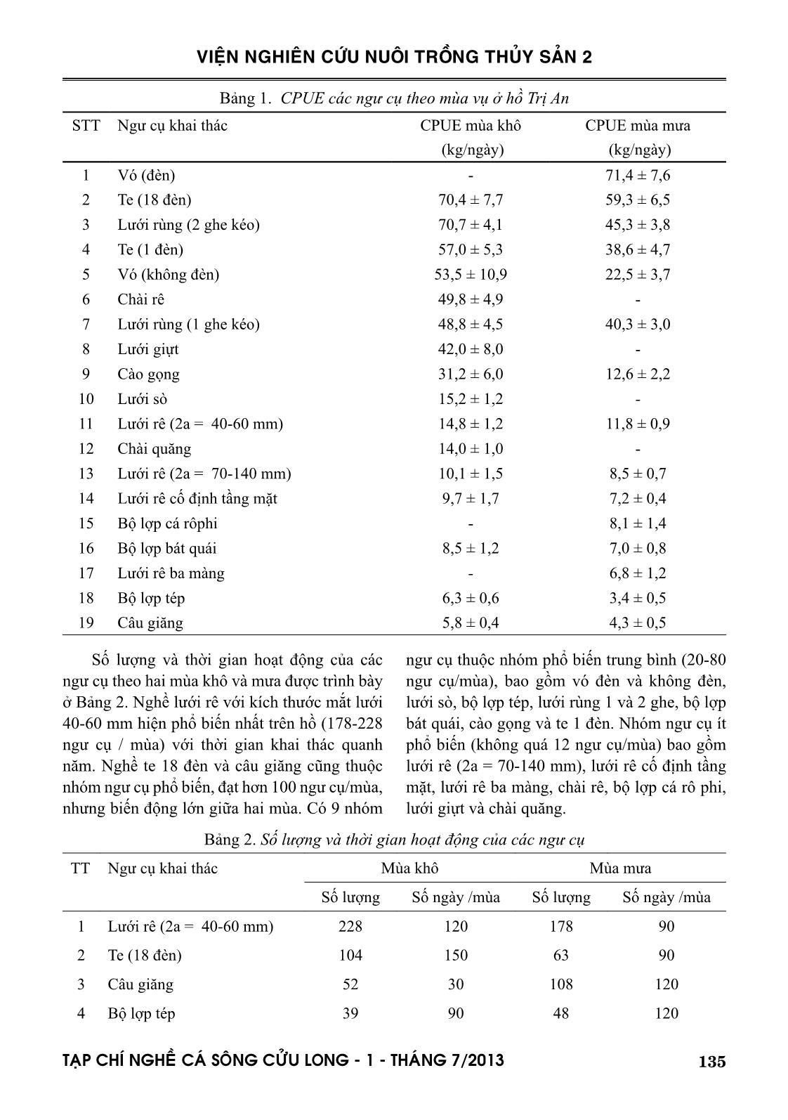 Đánh giá sản lượng thủy sản khai thác qua khảo sát ngư cụ và thành phần loài cá khai thác ở hồ Trị An trang 3