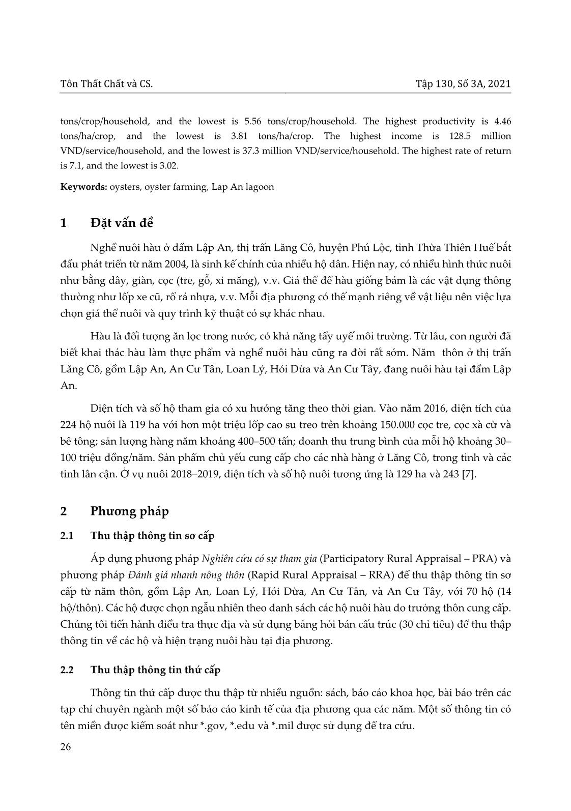 Hiện trạng nuôi hàu tại đầm Lập an, thị trấn lăng cô huyện Phú Lộc, tỉnh Thừa Thiên Huế trang 2
