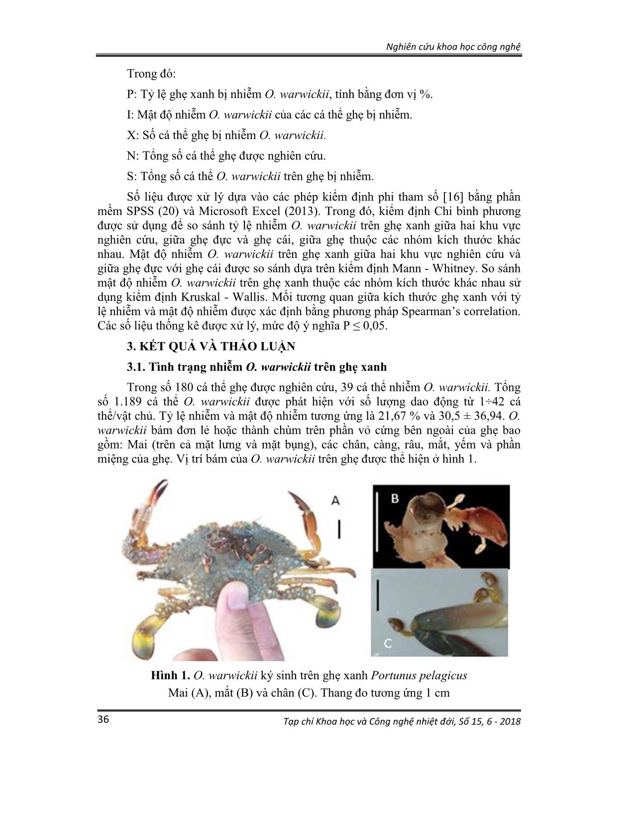 Khảo sát tình trạng nhiễm giáp xác chân tơ octolasmis warwickii ngoại ký sinh trên ghẹ xanh portunus pelagicus ở vùng biển Khánh hòa và Phú Yên trang 3