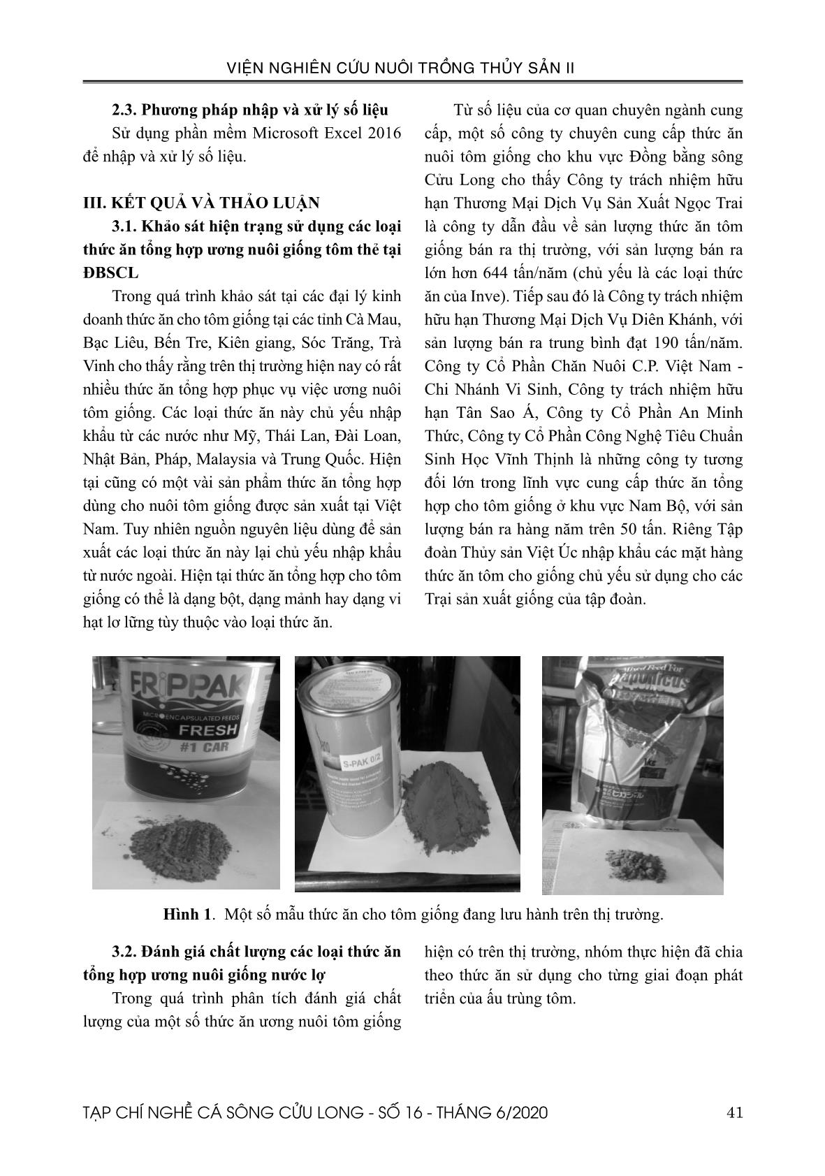 Khảo sát và đánh giá chất lượng thức ăn ương nuôi tôm giống nước lợ tại đồng bằng sông Cửu Long trang 4