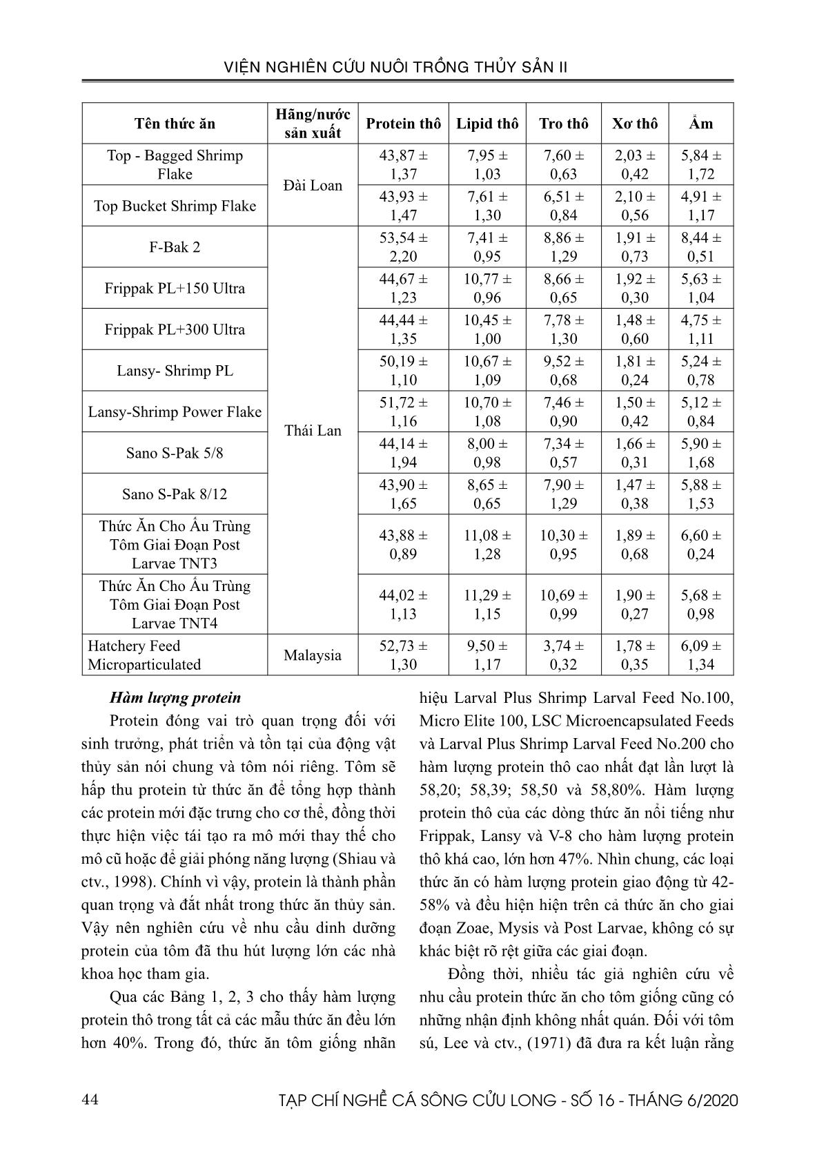 Khảo sát và đánh giá chất lượng thức ăn ương nuôi tôm giống nước lợ tại đồng bằng sông Cửu Long trang 7