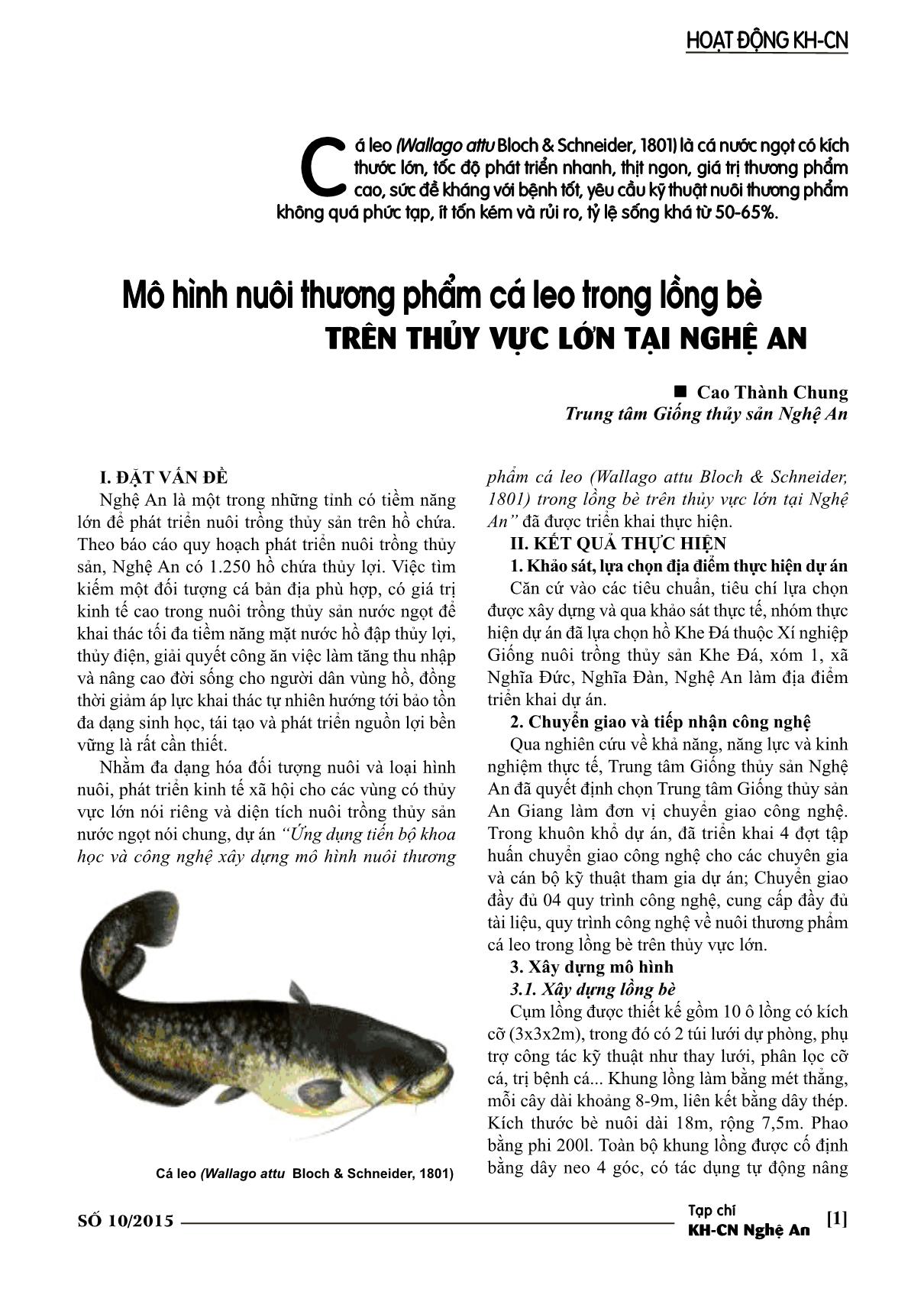 Mô hình nuôi thương phẩm cá leo trong lồng bè trên thủy vực lớn tại nghệ An trang 1