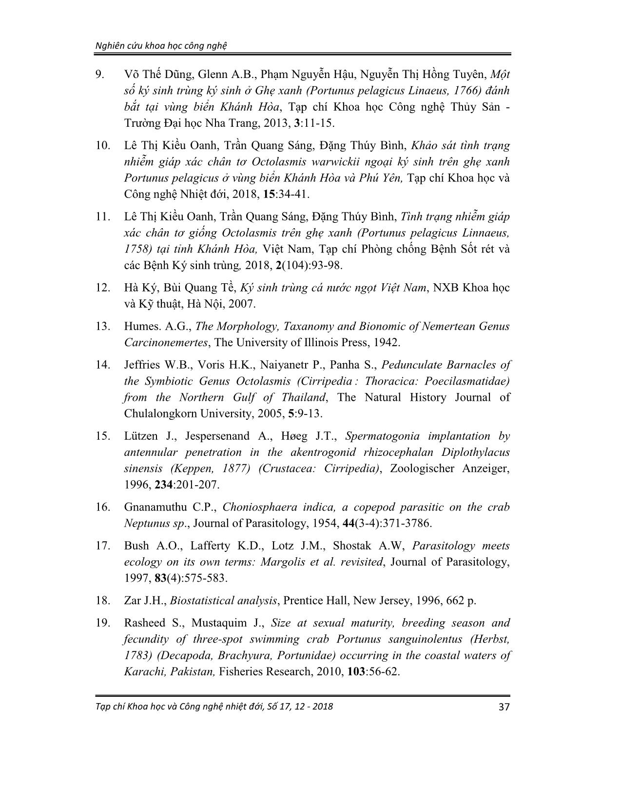 Một số ngoại ký sinh trùng ký sinh trên ghẹ ba chấm (portunus sanguinolentus herbst, 1783) thu tại vùng biển Khánh Hòa trang 10