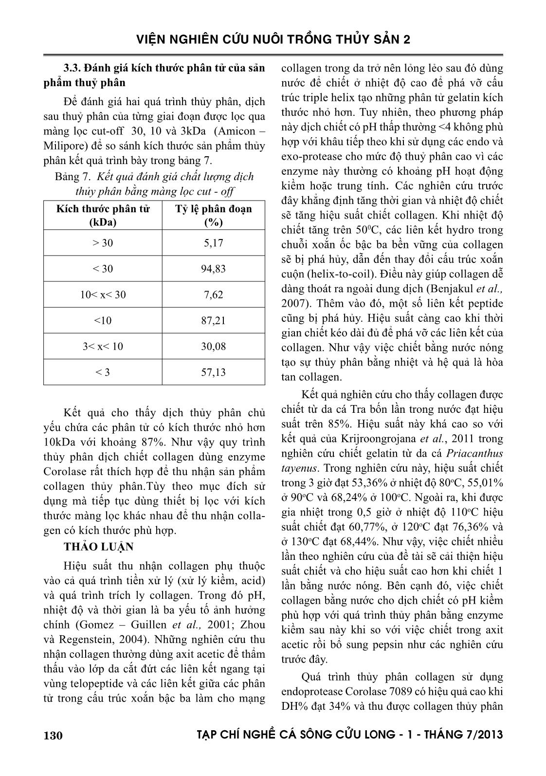 Nghiên cứu tách chiết và thủy phân collagen từ da cá tra (pangasianodon hypophthalmus) trang 7