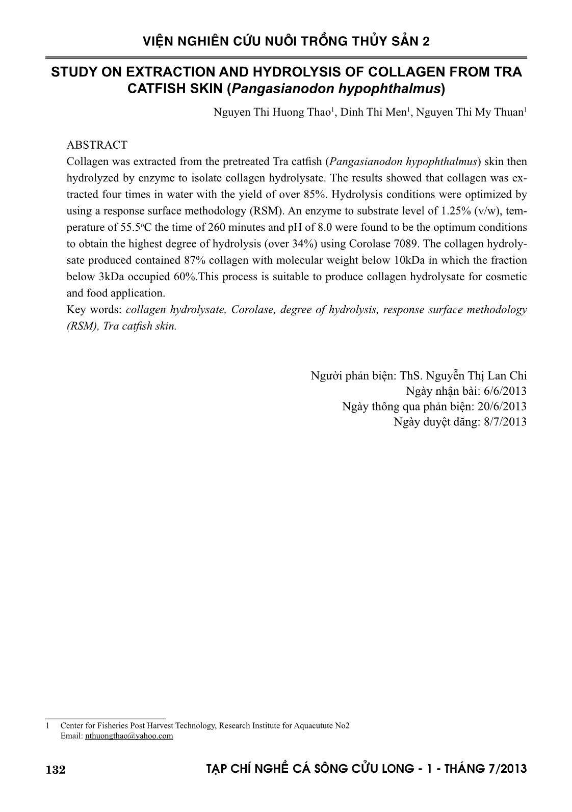 Nghiên cứu tách chiết và thủy phân collagen từ da cá tra (pangasianodon hypophthalmus) trang 9