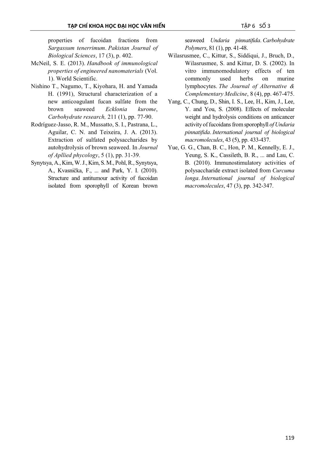 Nghiên cứu tinh sạch và xác định hoạt tính miễn dịch của fucoidan từ rong sụn (kappaphycus alvarezii) trang 8