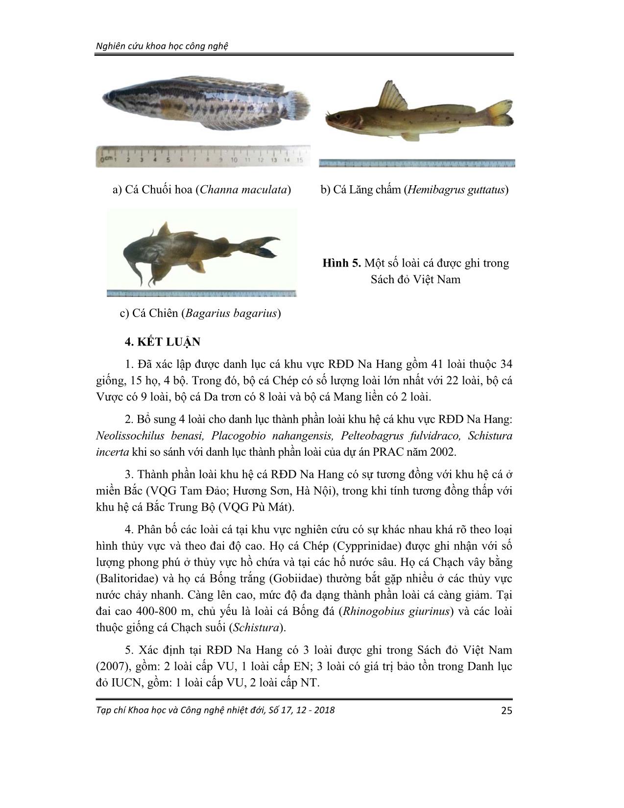 Thành phần loài và phân bố của cá trong các thủy vực rừng đặc dụng Na hang, tỉnh Tuyên Quang trang 10