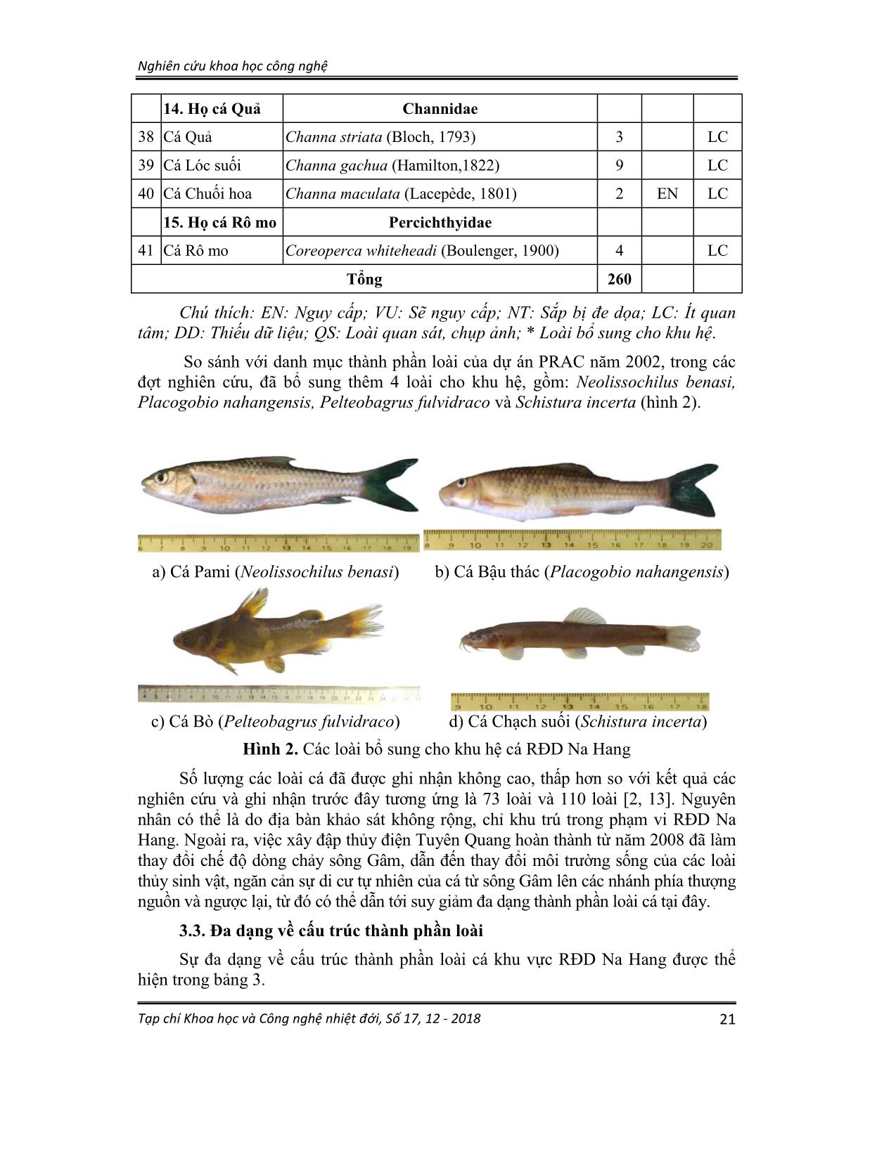 Thành phần loài và phân bố của cá trong các thủy vực rừng đặc dụng Na hang, tỉnh Tuyên Quang trang 6