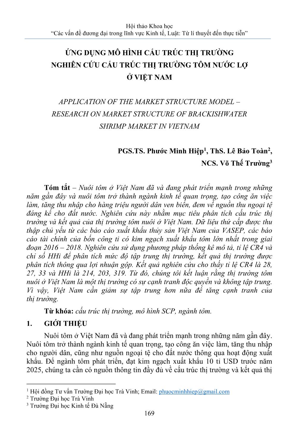 Ứng dụng mô hình cấu trúc thị trường nghiên cứu cấu trúc thị trường tôm nước lợ ở Việt Nam trang 1