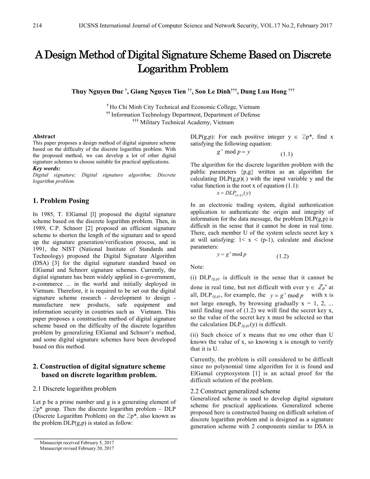 A design method of digital signature scheme based on discrete logarithm problem trang 1