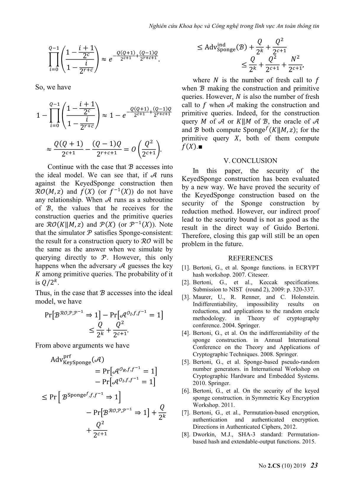 A new proof for the security of the keyed sponge construction in the ideal compression function model trang 6