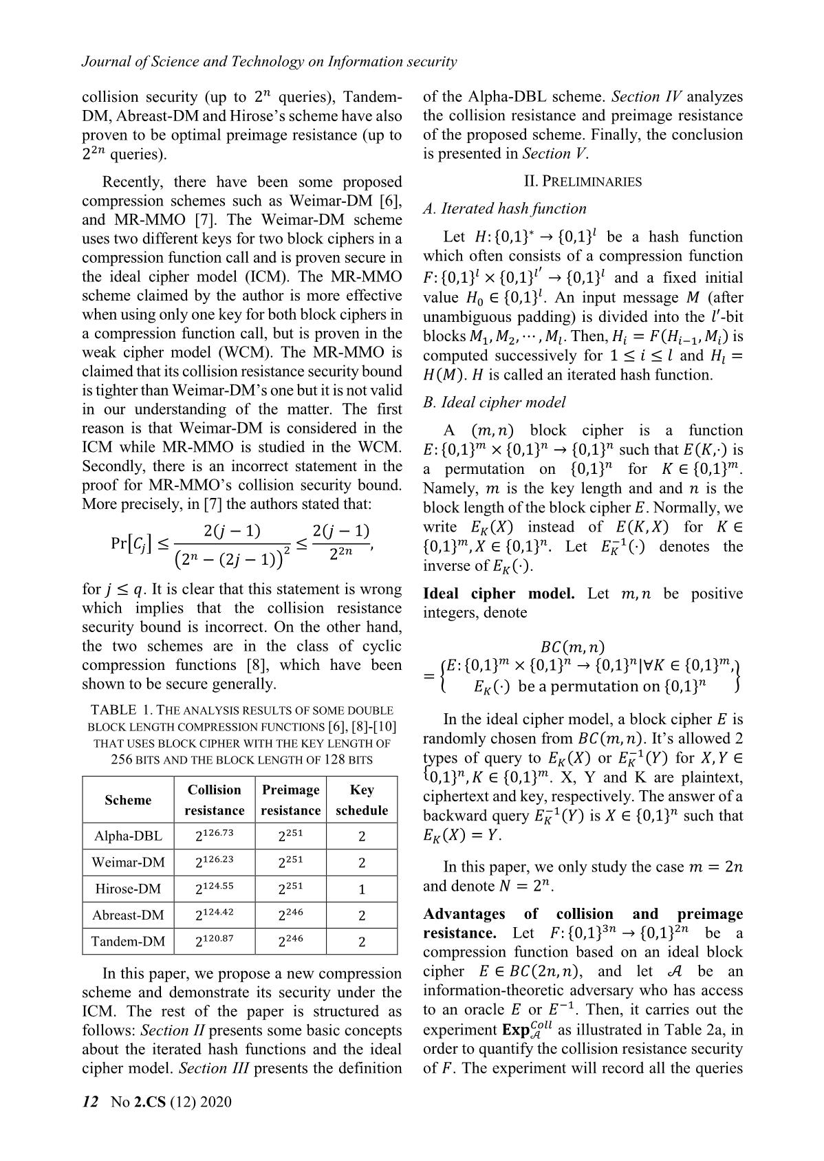 Alpha - Dbl: A reasonable high secure double - block - length hash function trang 2