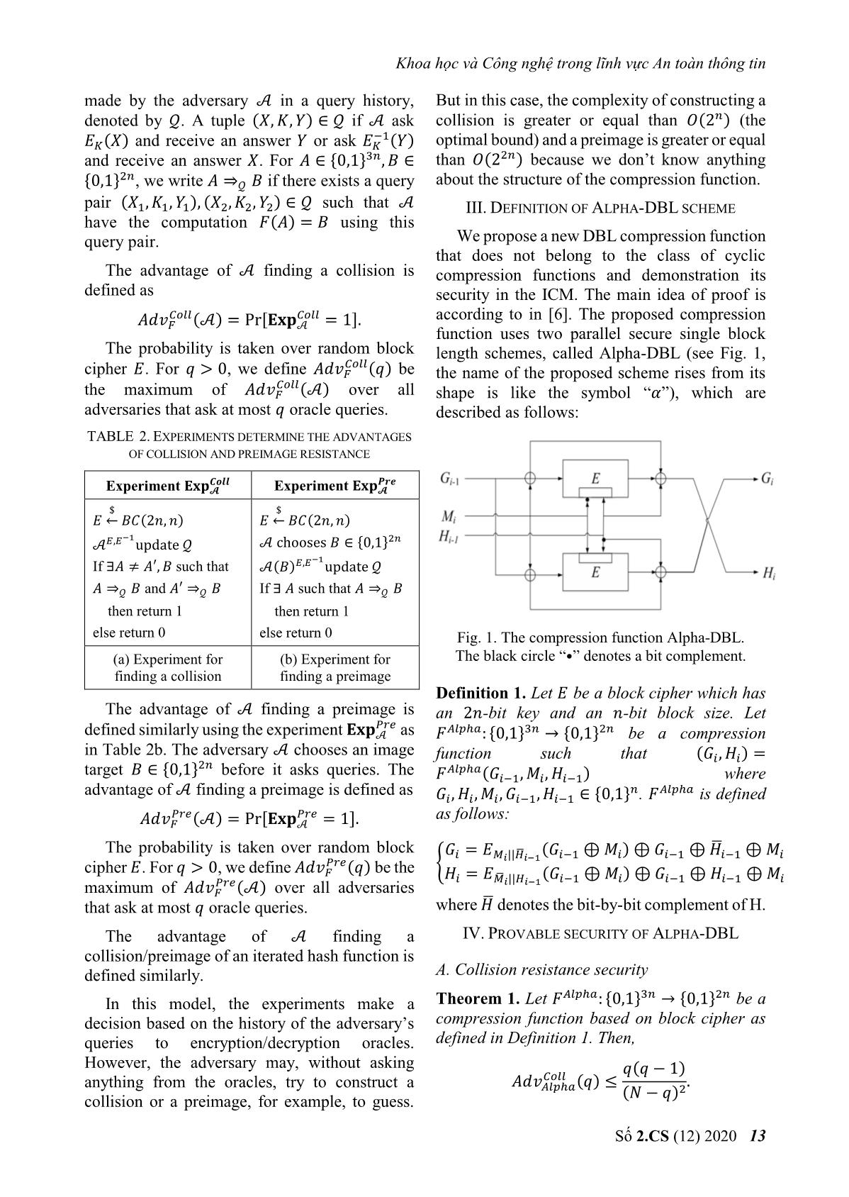 Alpha - Dbl: A reasonable high secure double - block - length hash function trang 3