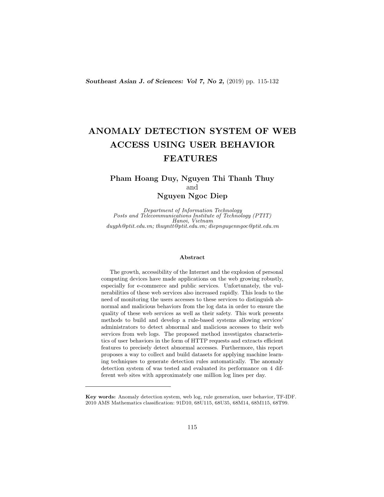 Anomaly detection system of web access using user behavior features trang 1