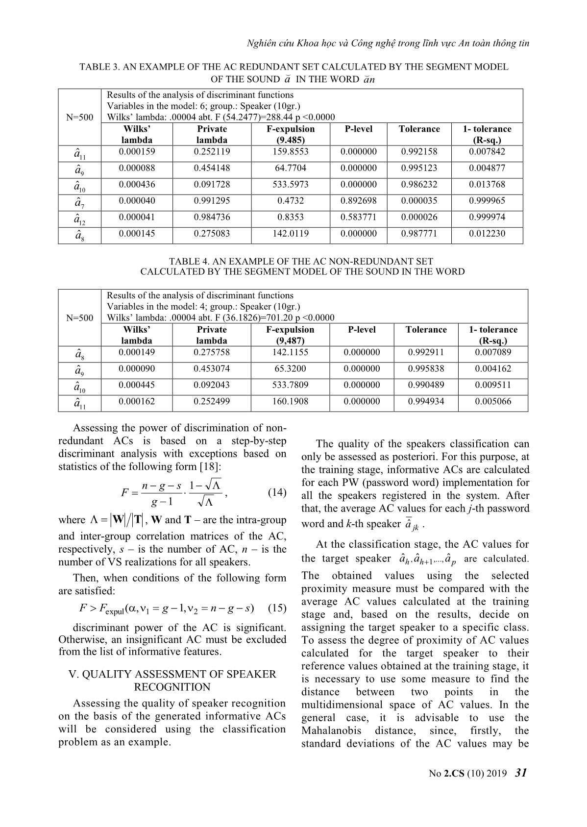 Application of parameters of voice singal autoregressive models to solve speaker recognition problems trang 7