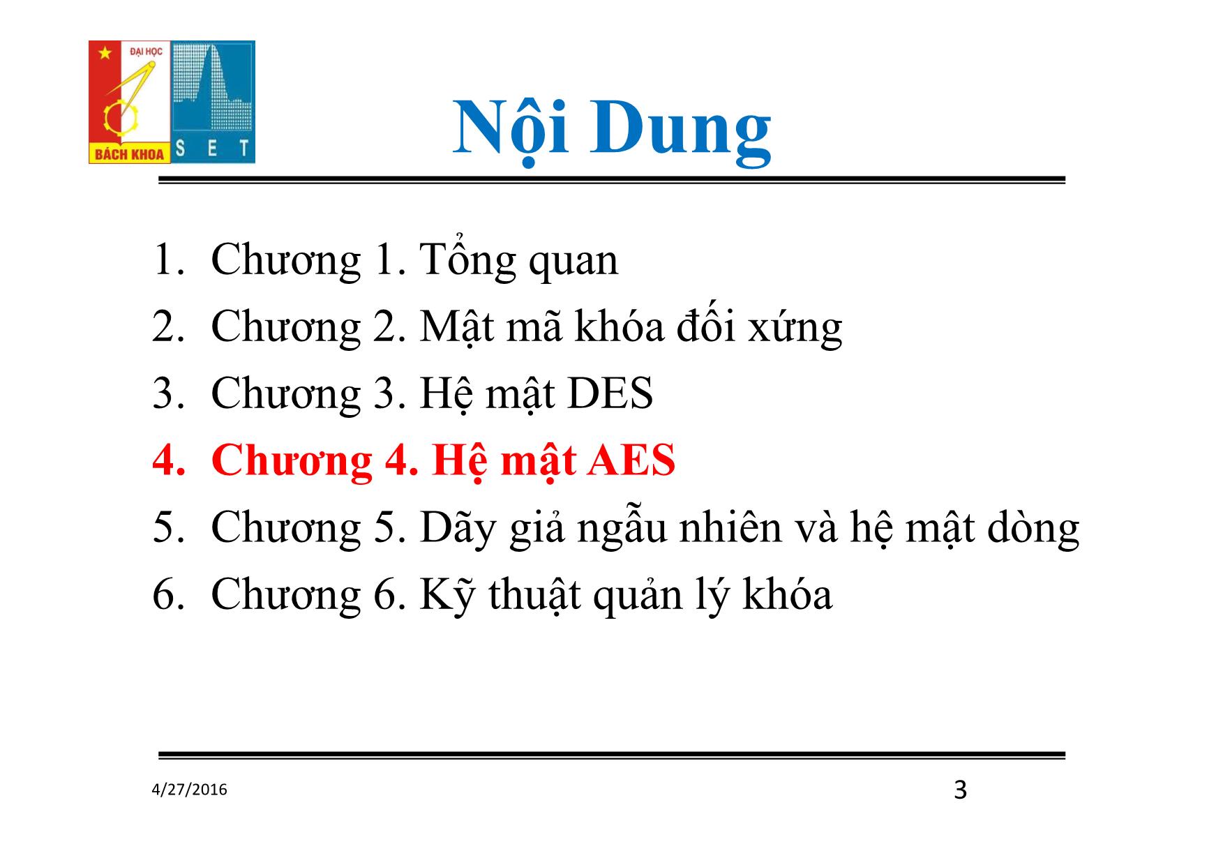 Lí thuyết mật mã - Chương 4: Hệ mật AES trang 3