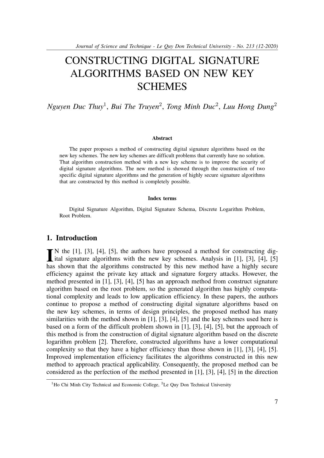 Constructing digital signature algorithms based on new key schemes trang 1