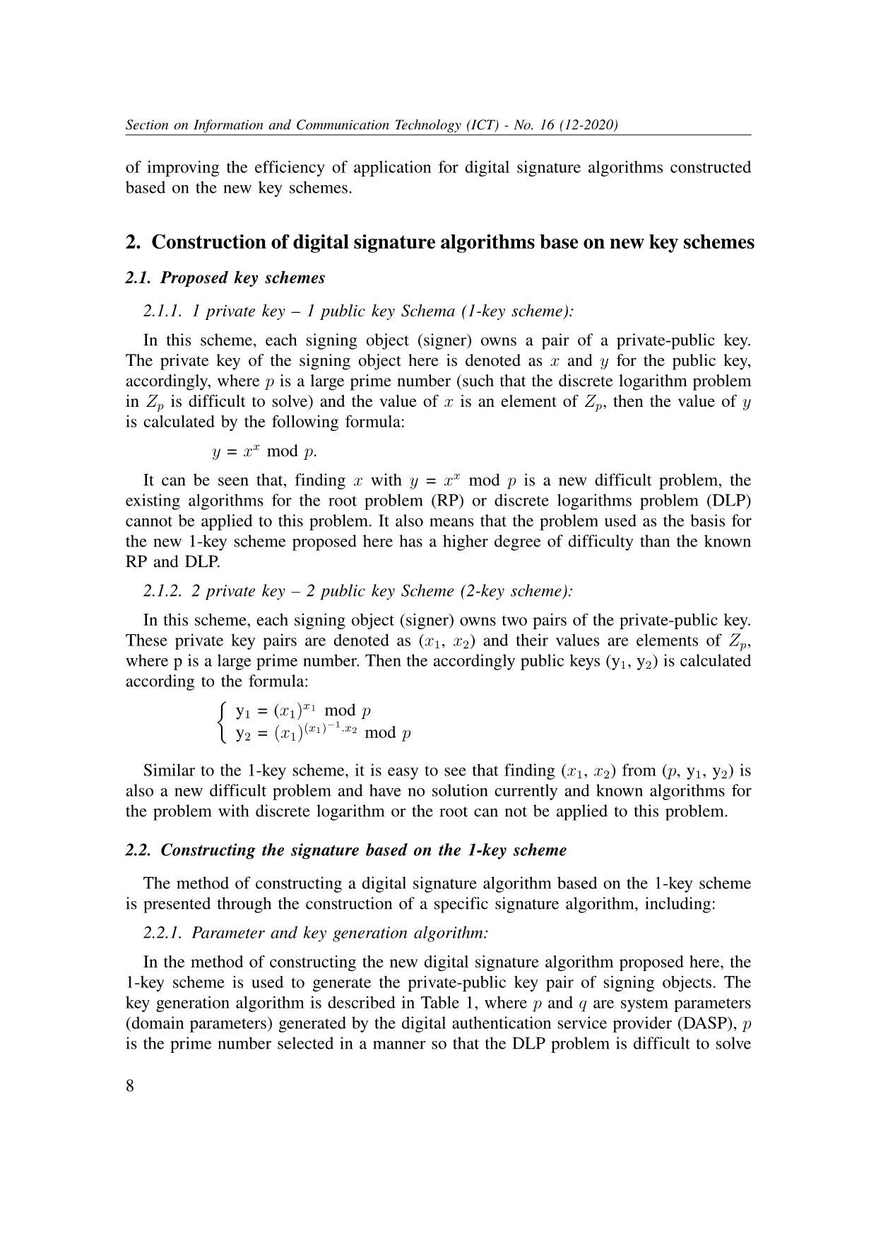Constructing digital signature algorithms based on new key schemes trang 2