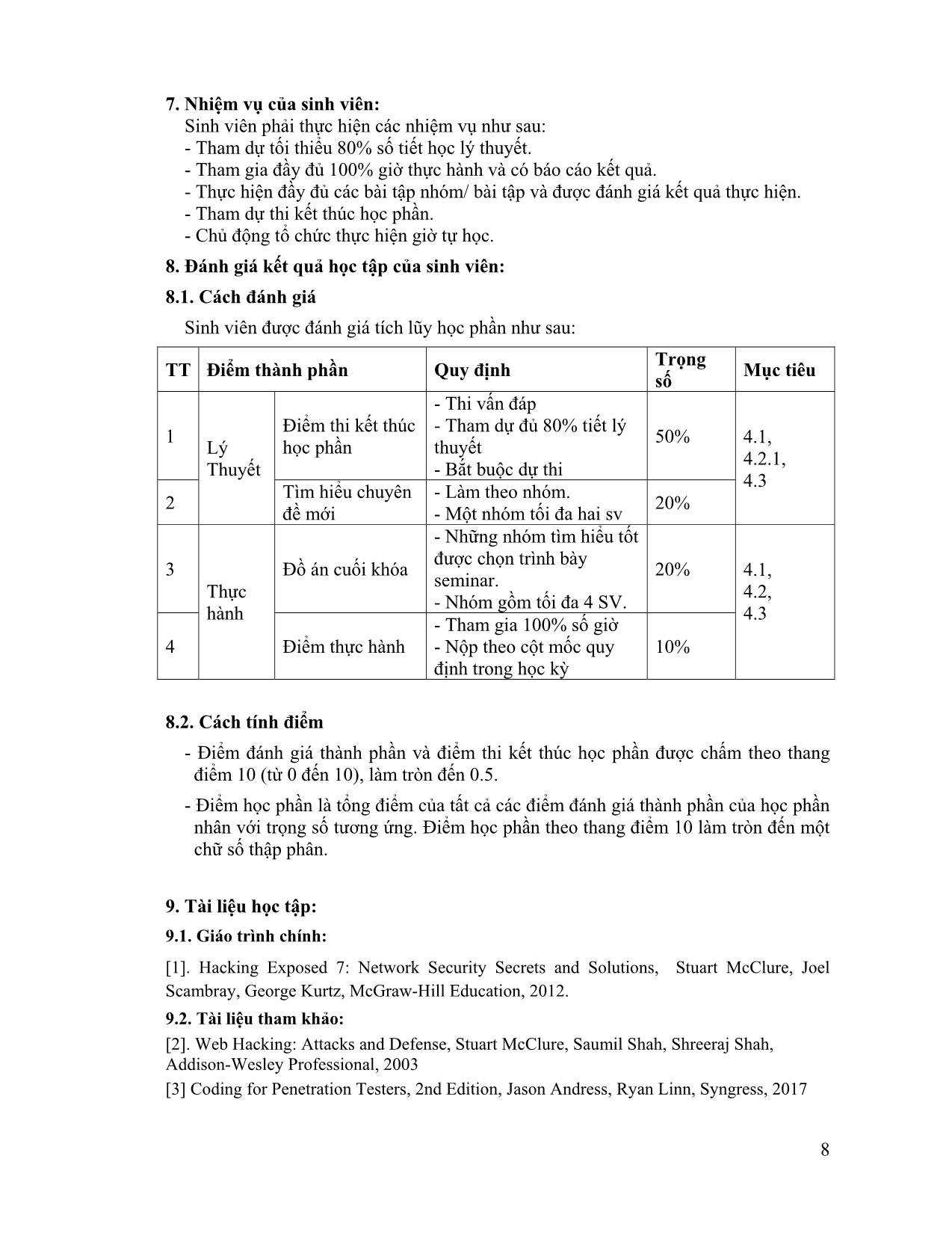 Đề cương chi tiết học phần Kiểm thử (Penetration Testing) trang 8