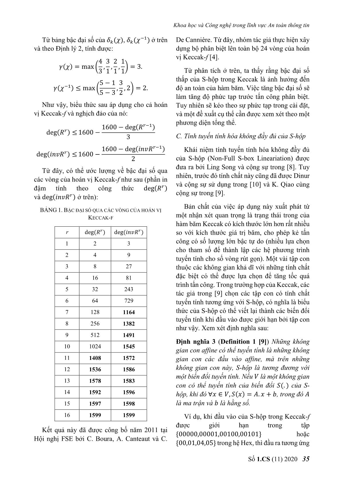 Đề xuất S - Hộp có tính chất mật mã tốt cho hoán vị của hàm băm keccak trang 4