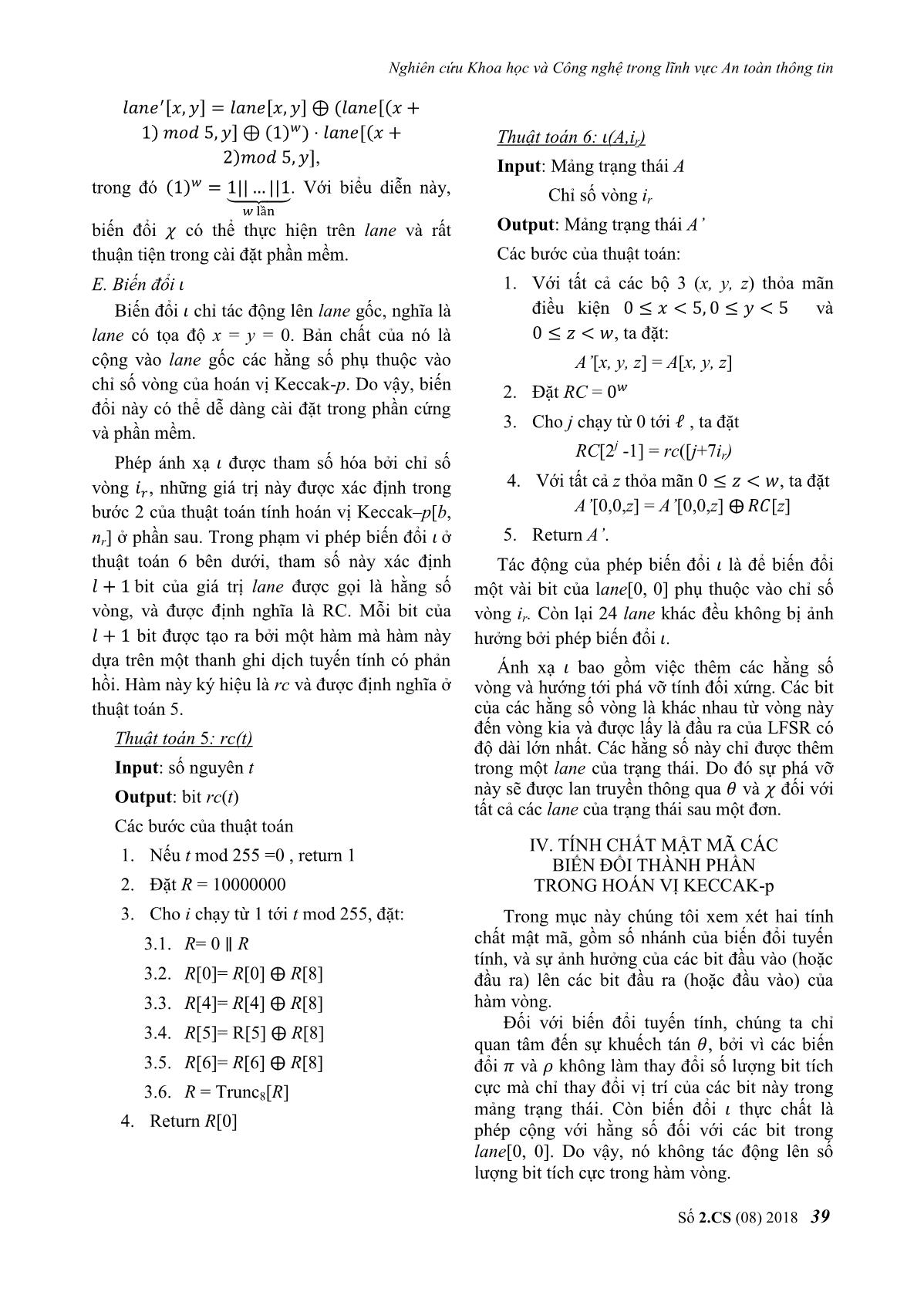 Phân tích các thành phần mật mã trong hoán vị Keccak - P trang 6