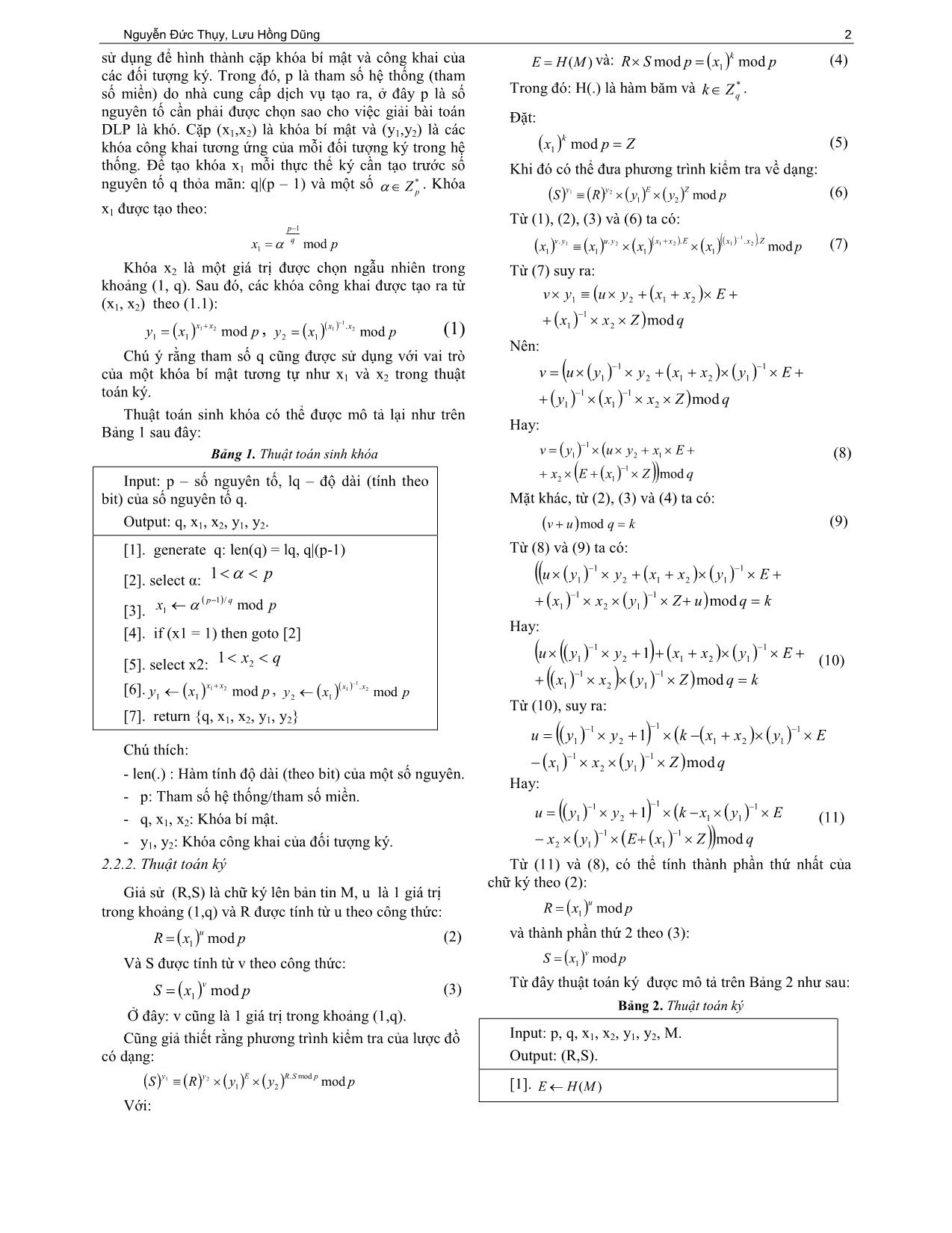 Xây dựng lược đồ chữ ký số dựa trên tính khó của bài toán logarit rời rạc kết hợp khai căn trên Zp trang 2